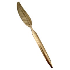 Antique French Brass Letter Opener in the Shape of a Leaf