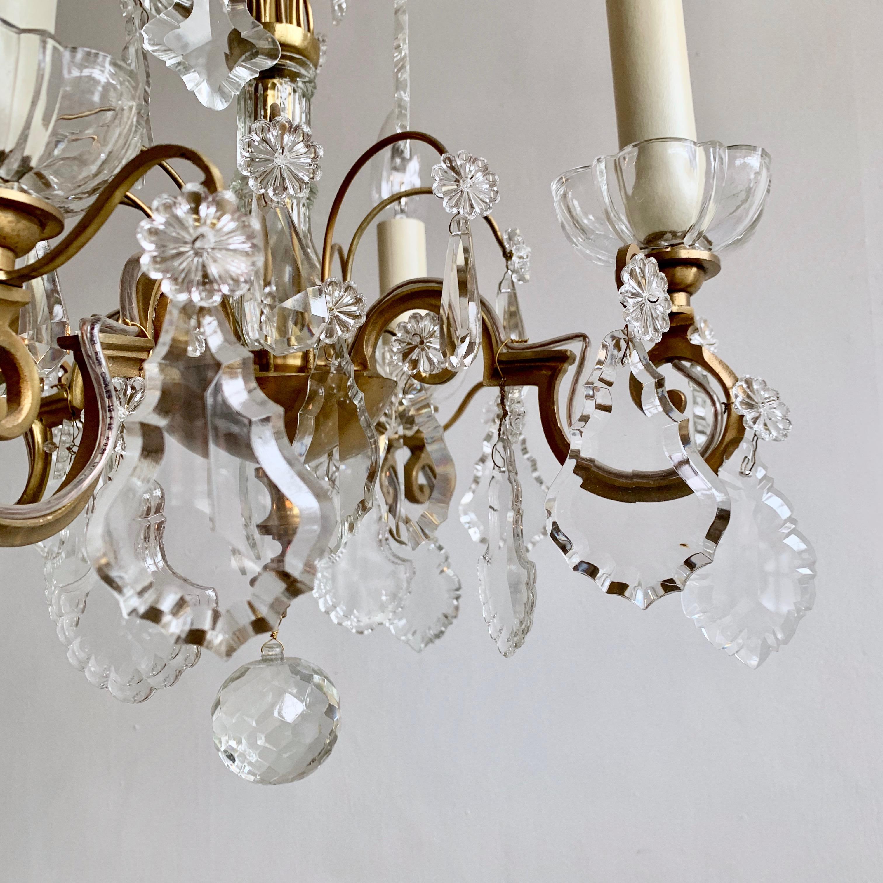 French, Brass, Louis XIV Style Chandelier with Flat Leaf Drops (Frühes 20. Jahrhundert) im Angebot