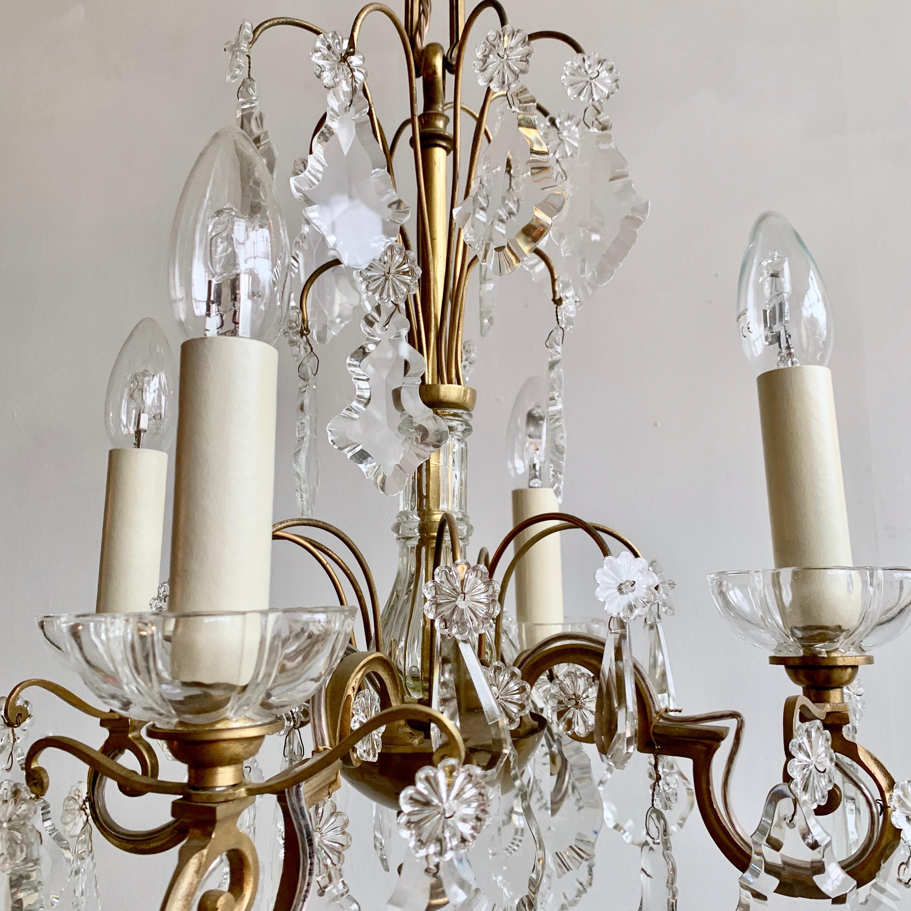 French, Brass, Louis XIV Style Chandelier with Flat Leaf Drops im Angebot 1