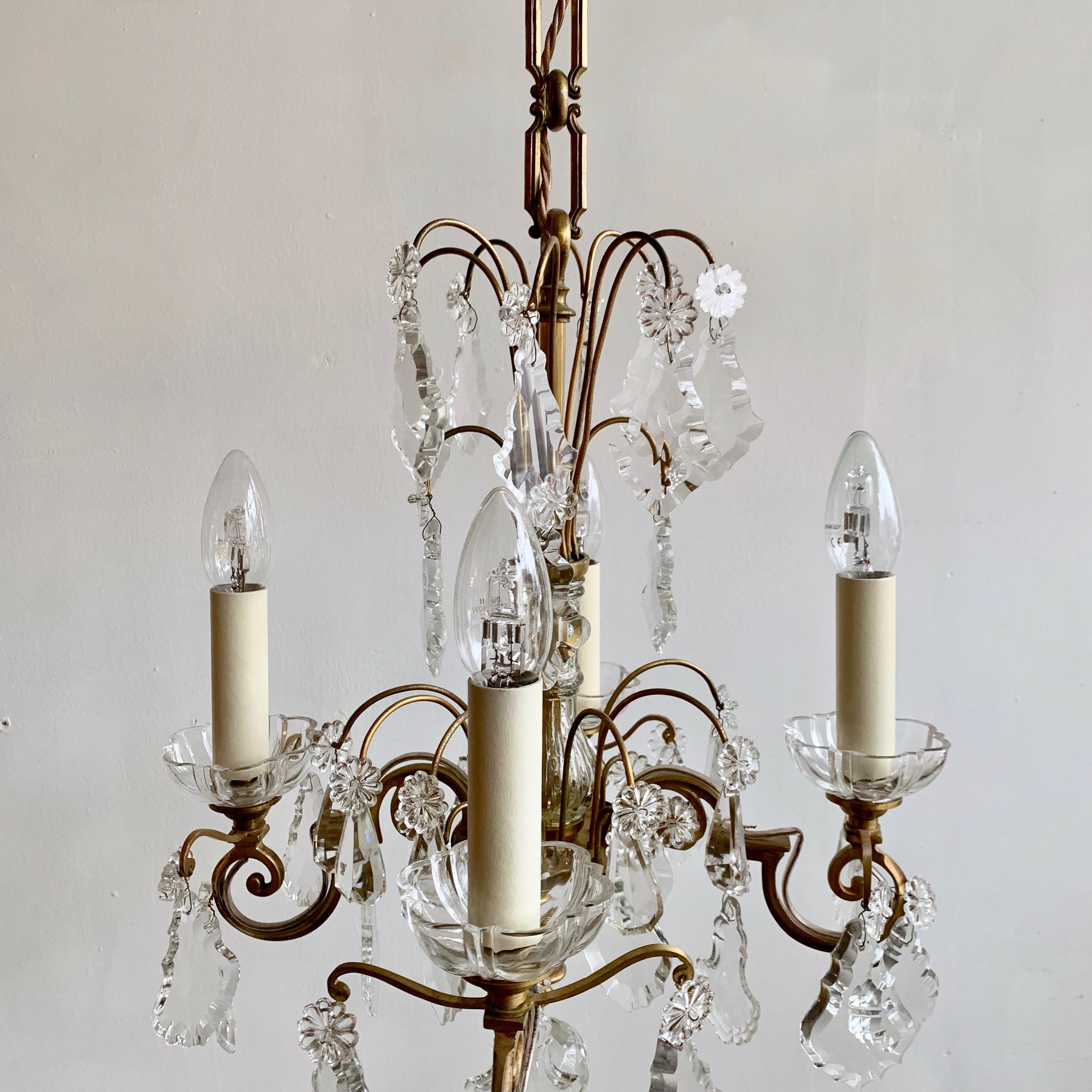 French, Brass, Louis XIV Style Chandelier with Flat Leaf Drops im Angebot 2