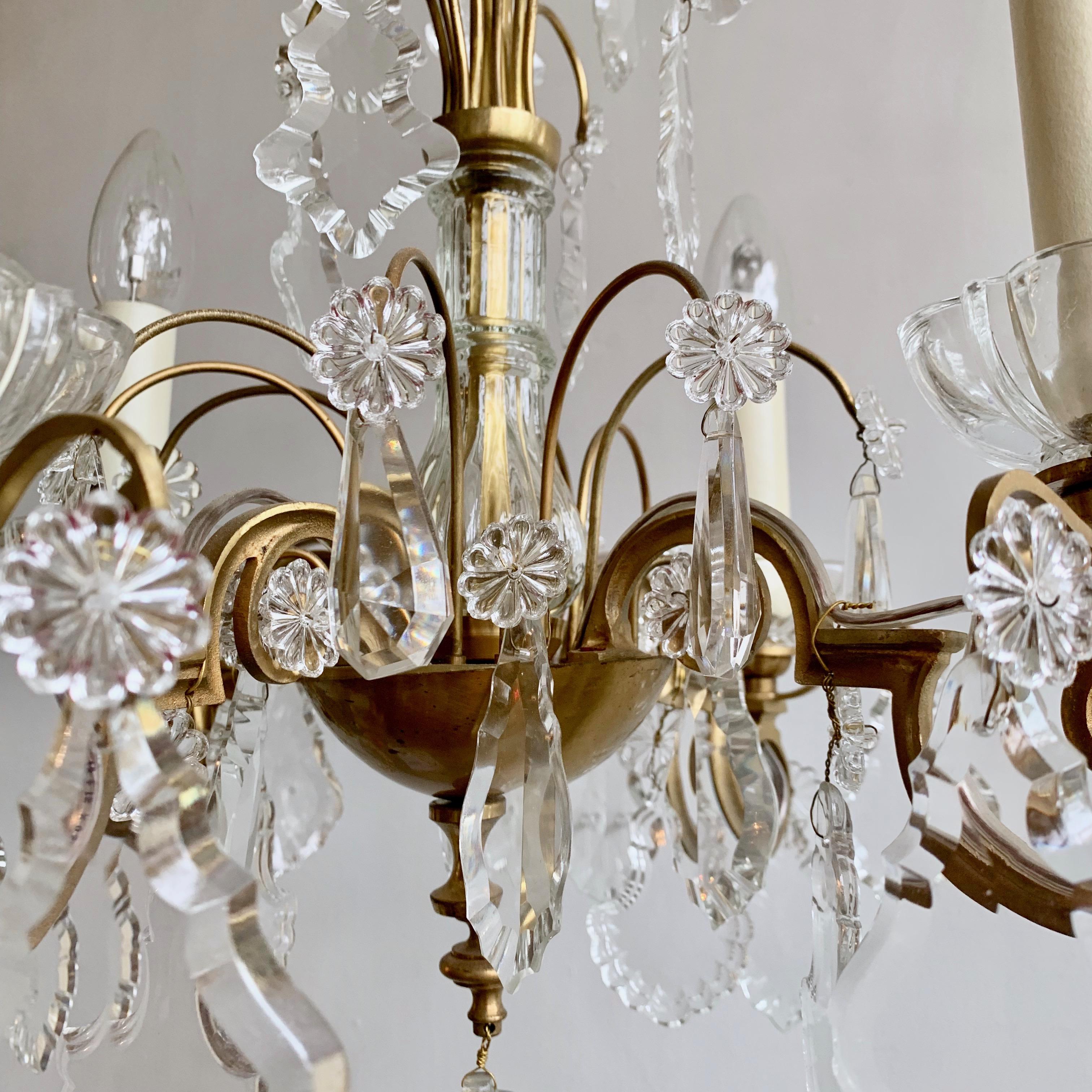 French, Brass, Louis XIV Style Chandelier with Flat Leaf Drops im Angebot 4