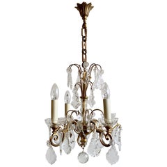 Antique French, Brass, Louis XIV Style Chandelier with Flat Leaf Drops