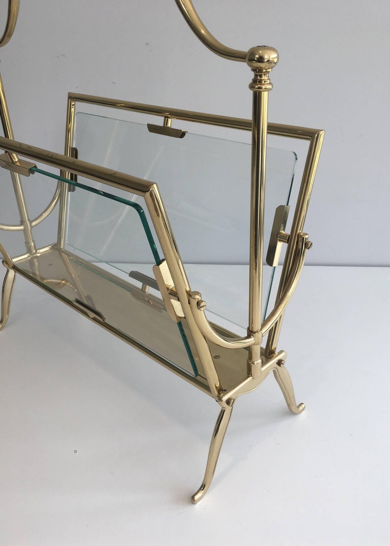 French Brass Magazine Rack with Glass Panels For Sale at 1stDibs