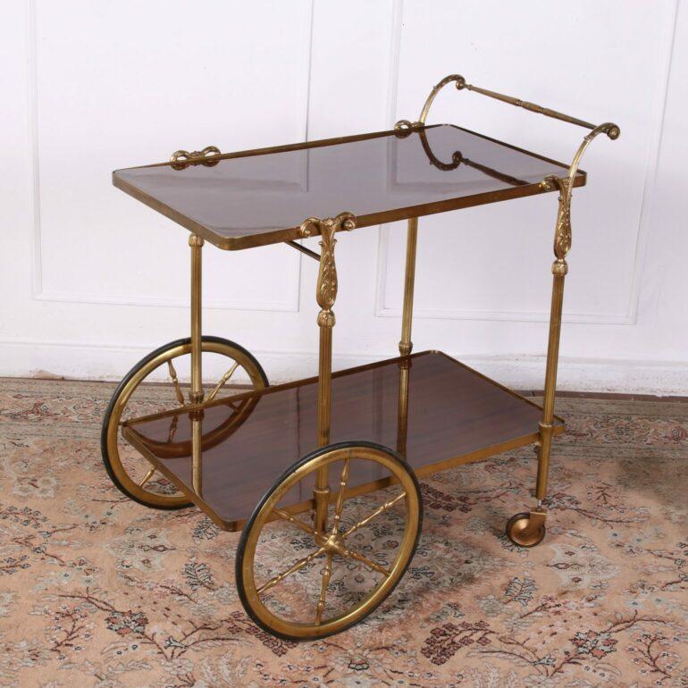 French Brass & Mahogany Tea Trolly / Bar Cart. Good quality from the mid 1950’s. 