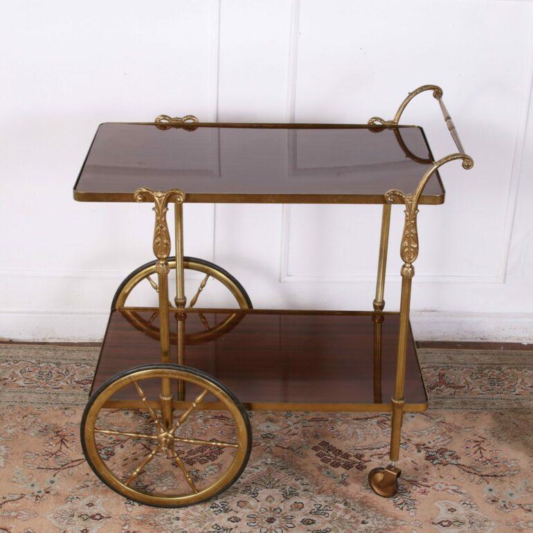 French Brass & Mahogany Tea Trolly / Bar Cart In Good Condition For Sale In Vancouver, British Columbia