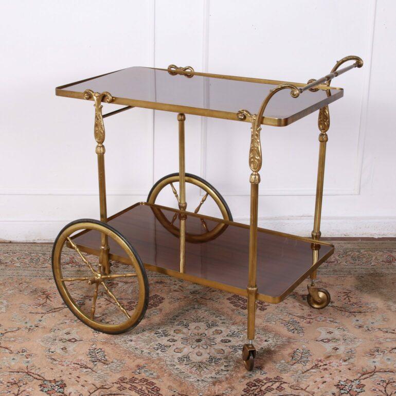 Mid-19th Century French Brass & Mahogany Tea Trolly / Bar Cart For Sale