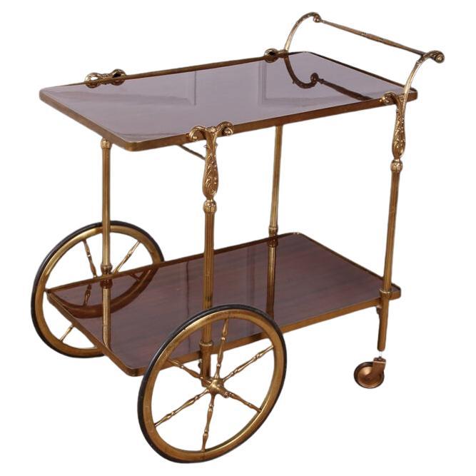 French Brass & Mahogany Tea Trolly / Bar Cart