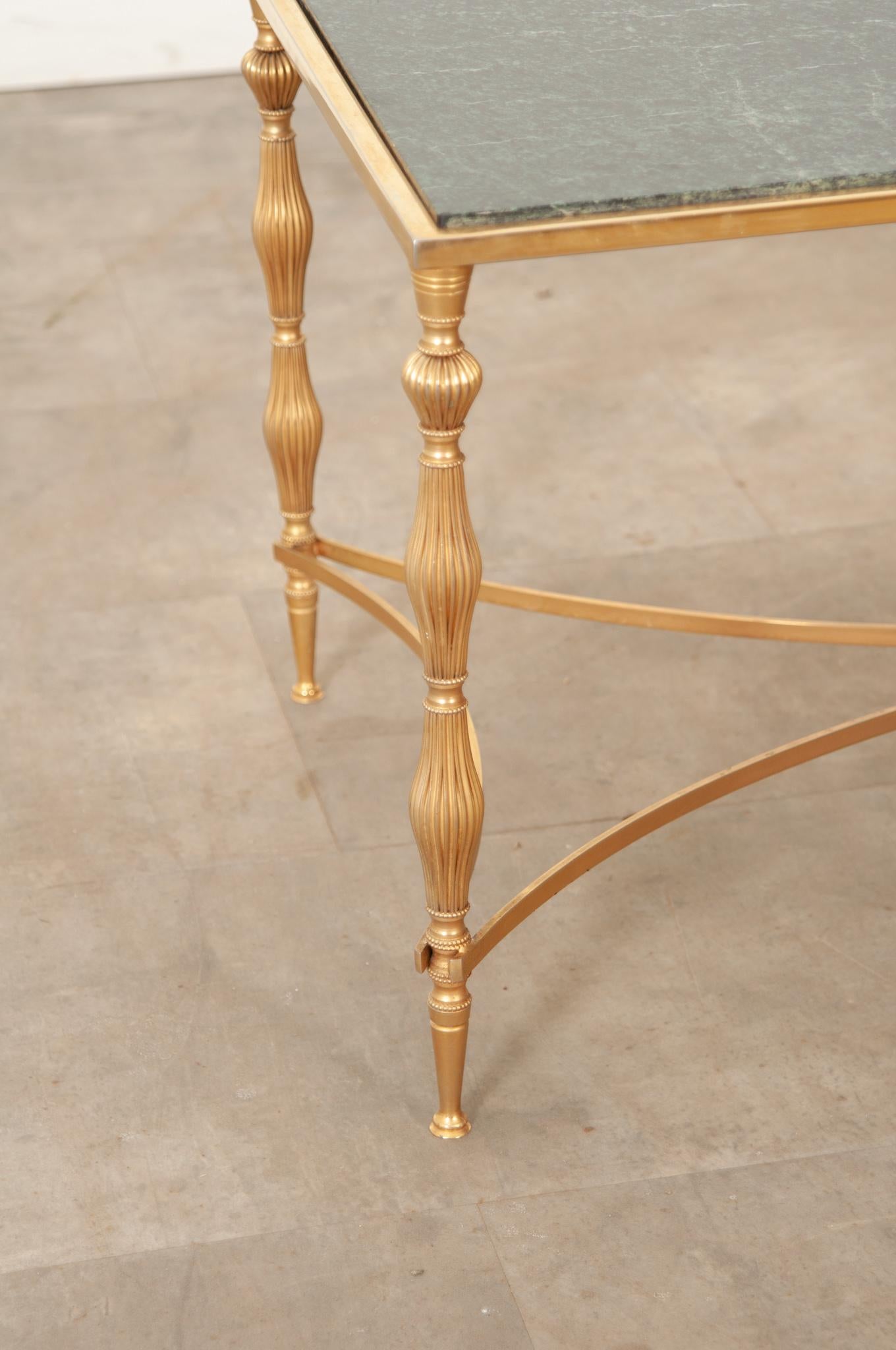 Cast French Brass & Marble Cocktail Table For Sale