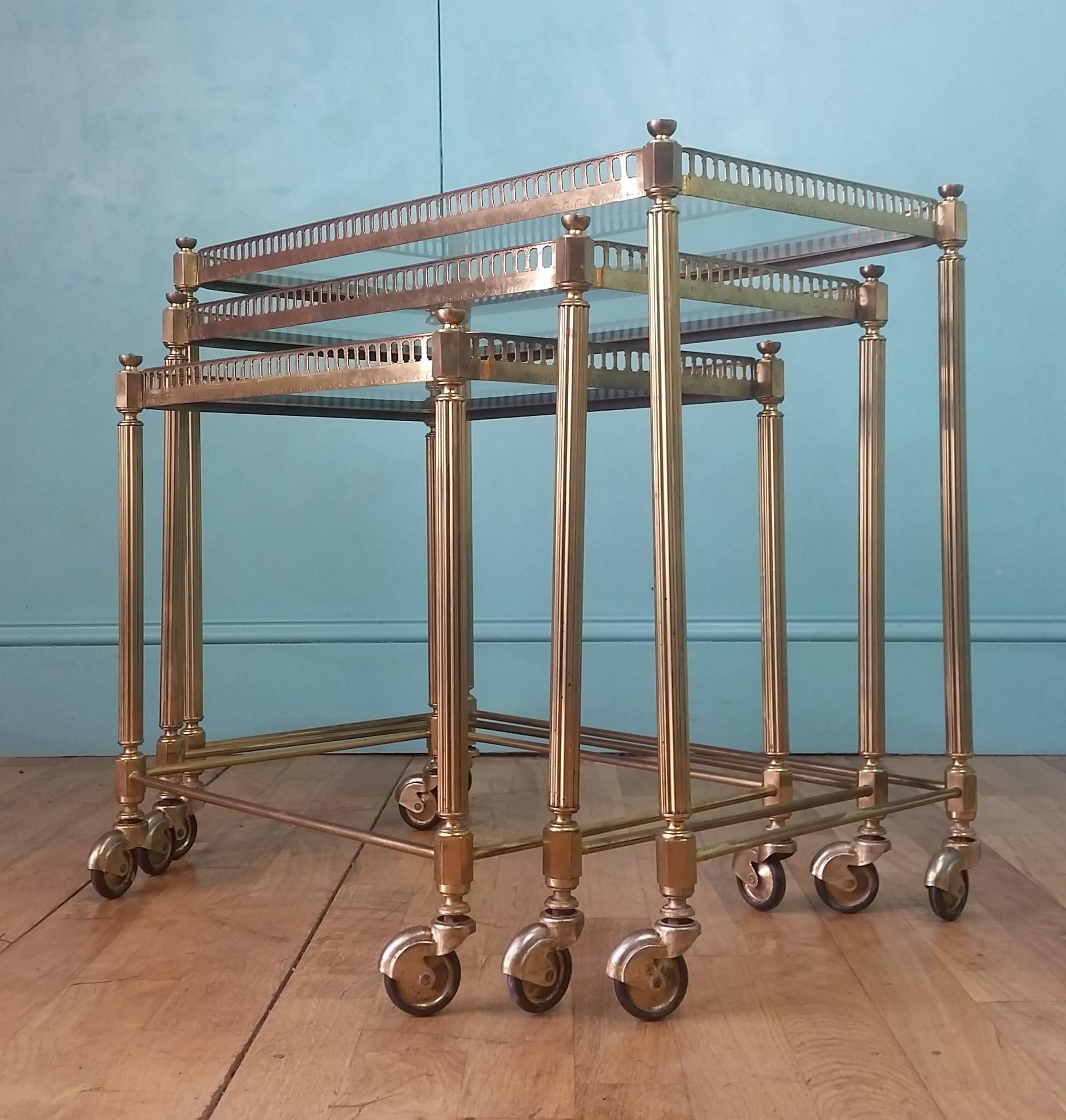 Hollywood Regency French Brass Mid Century Stacking Tables, 1960's For Sale
