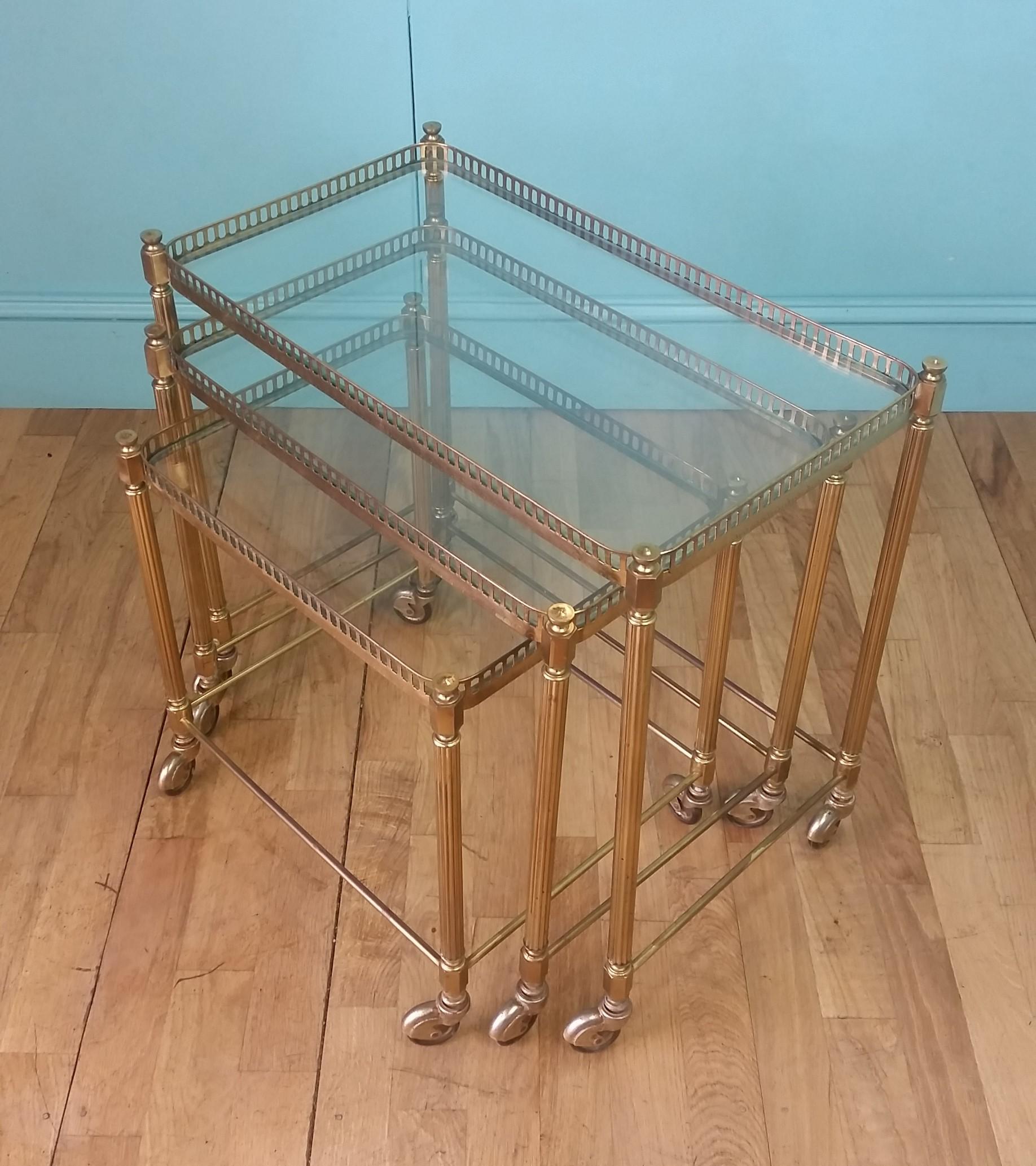 French Brass Mid Century Stacking Tables, 1960's In Good Condition For Sale In Lingfield, GB