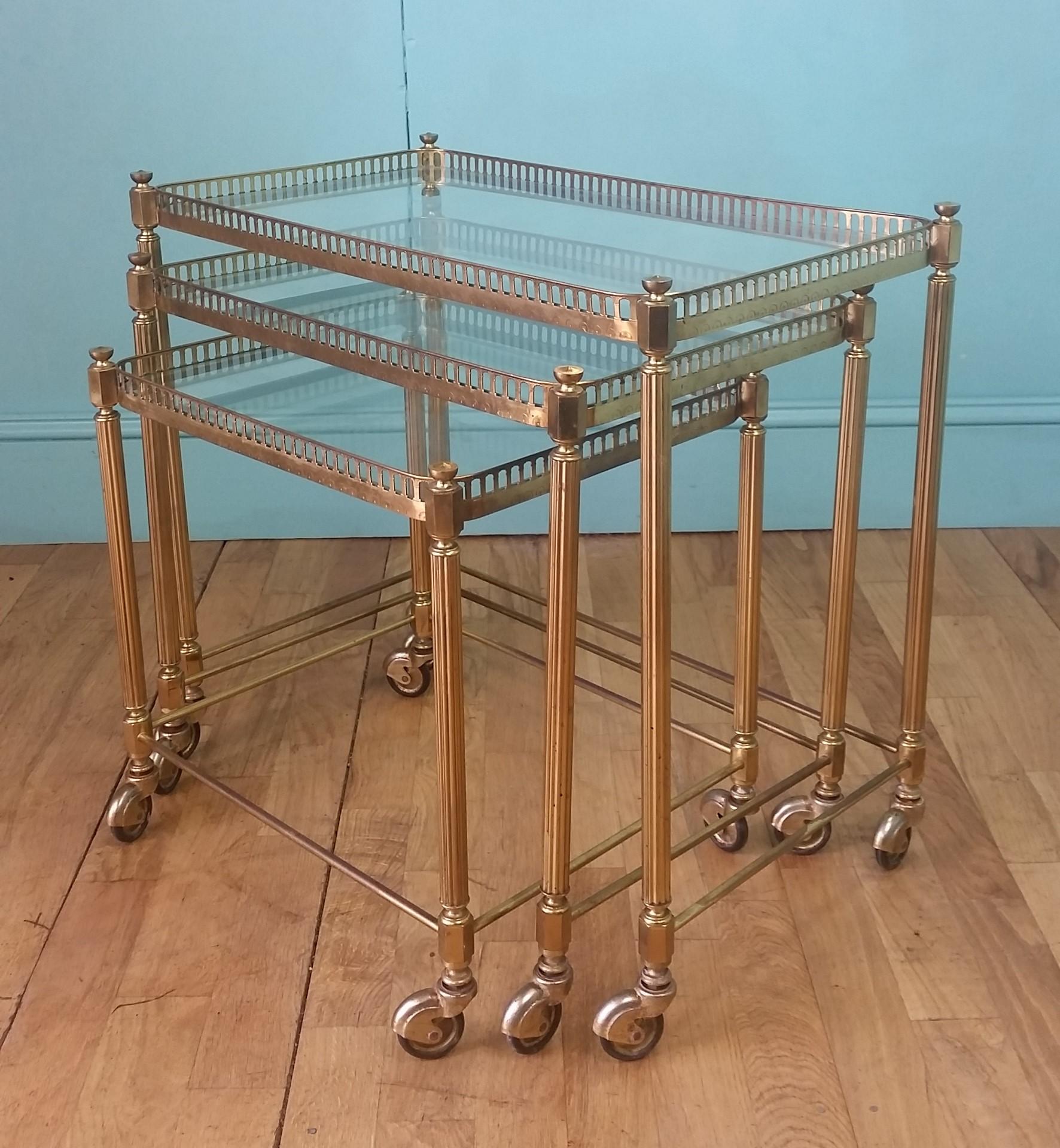 Mid-20th Century French Brass Mid Century Stacking Tables, 1960's For Sale
