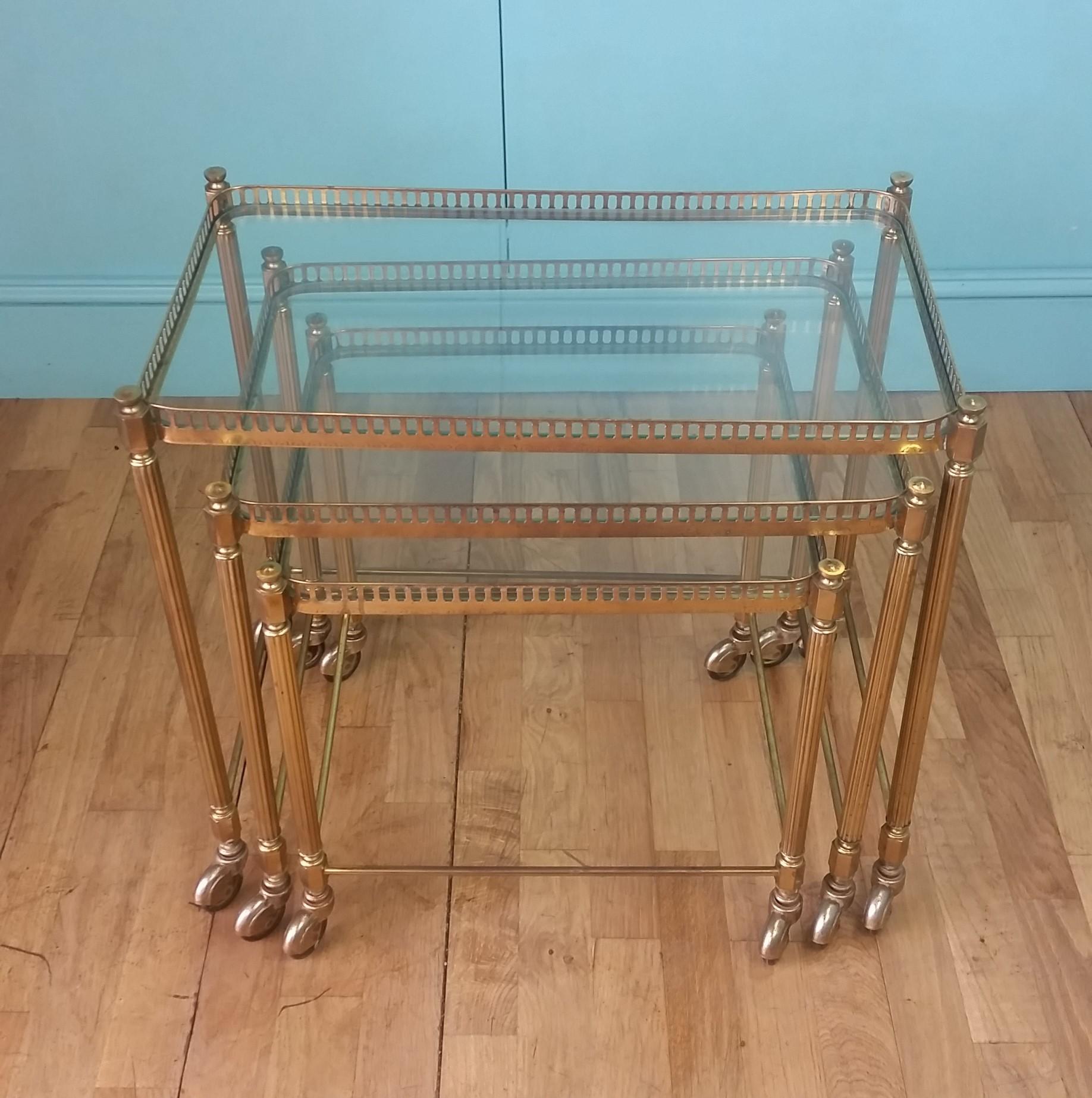 French Brass Mid Century Stacking Tables, 1960's For Sale 1