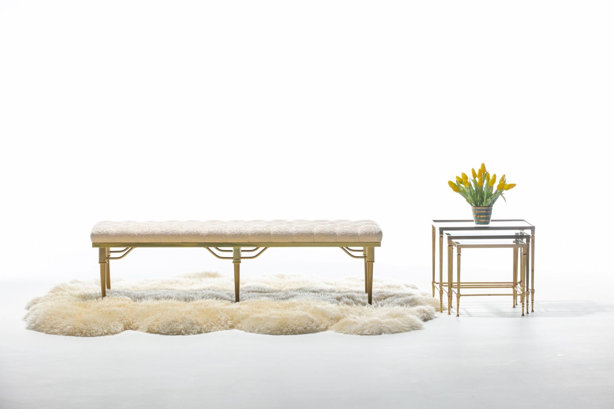 Hollywood Regency French Brass & Mirrored Glass Nesting Tables Attributed to Maison Baguès, c 1960
