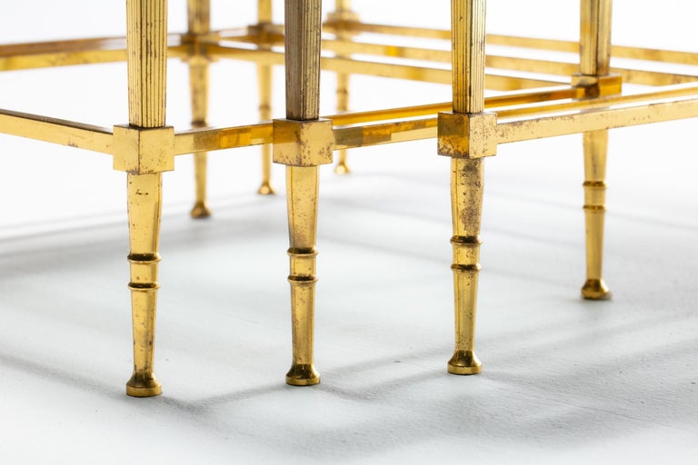 French Brass & Mirrored Glass Nesting Tables Attributed to Maison Baguès, c 1960 For Sale 1