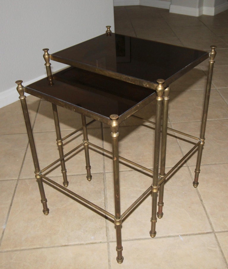 French Brass Mirrored Tops Nesting or Side Tables For Sale 6