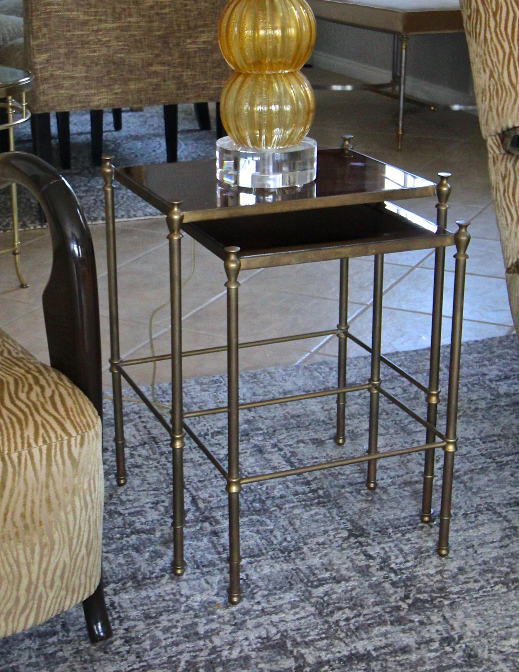 French Brass Mirrored Tops Nesting or Side Tables For Sale 7