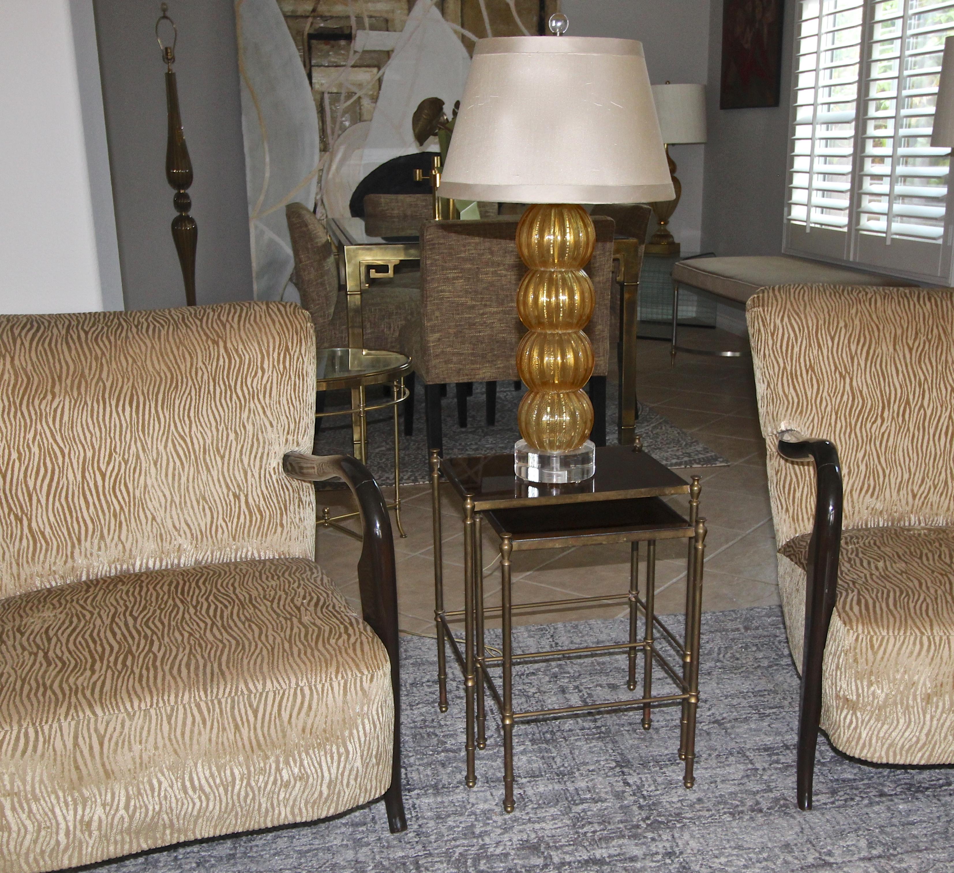 French Brass Mirrored Tops Nesting or Side Tables For Sale 9