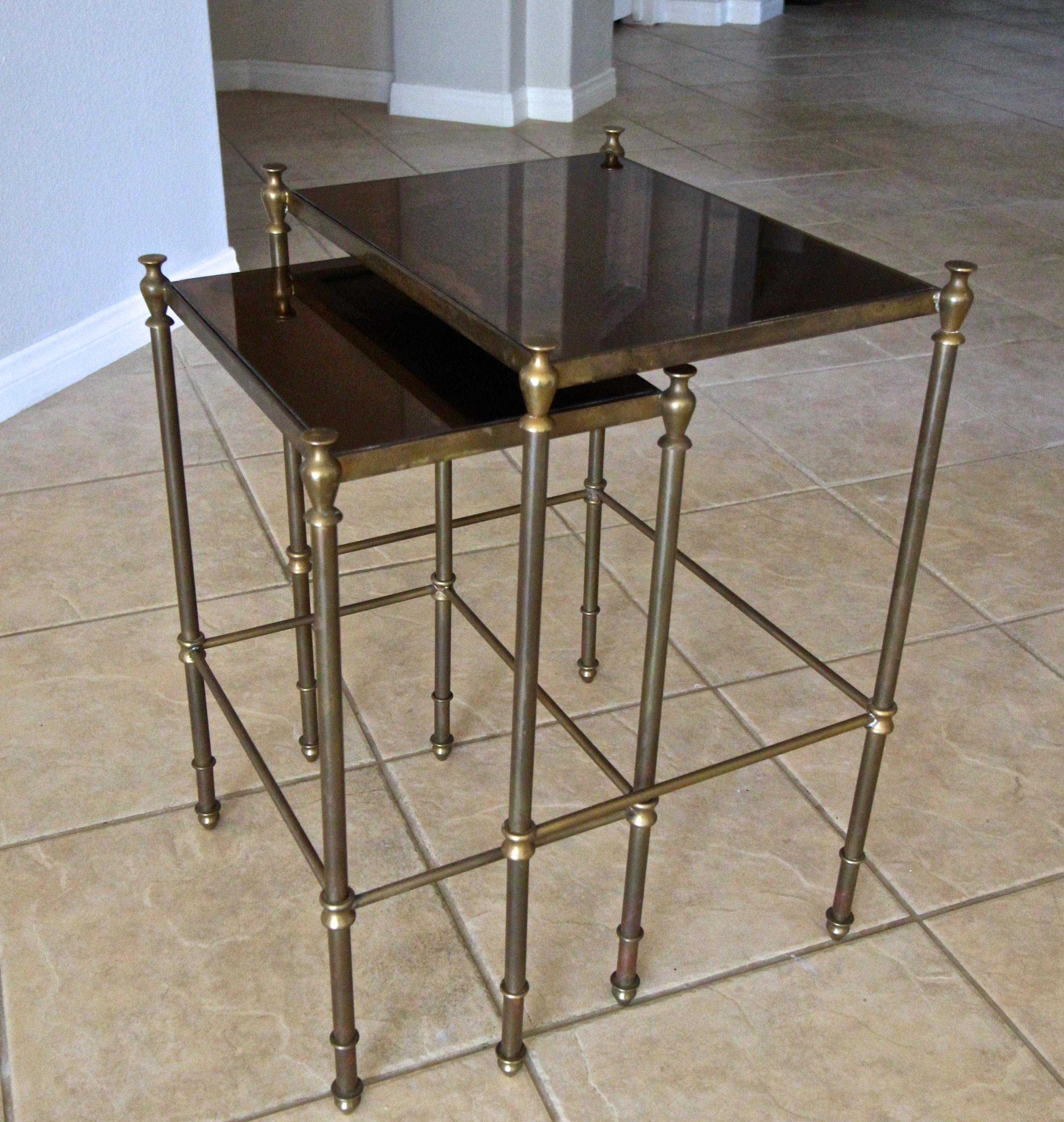 French Brass Mirrored Tops Nesting or Side Tables For Sale 13