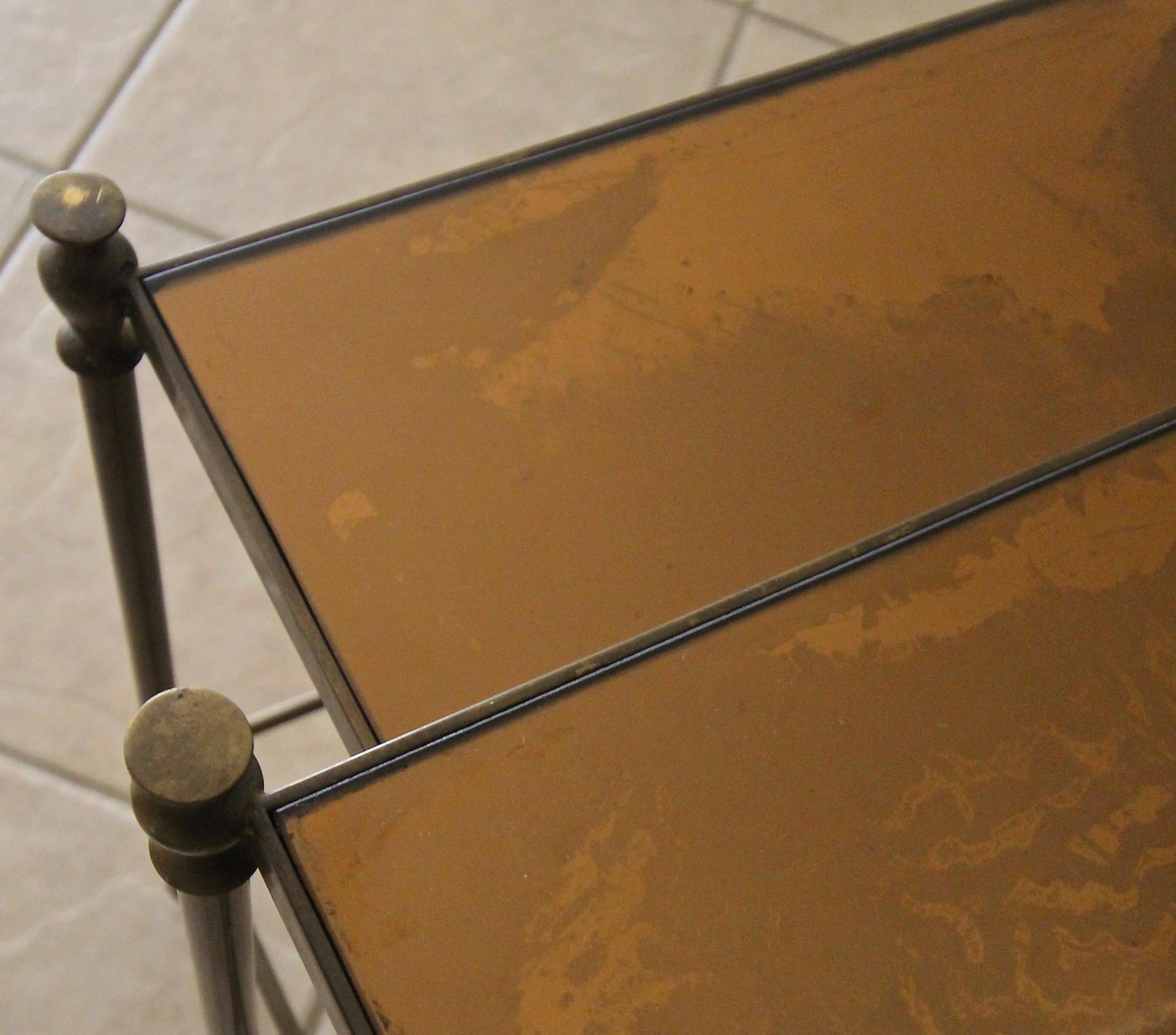French Brass Mirrored Tops Nesting or Side Tables For Sale 15