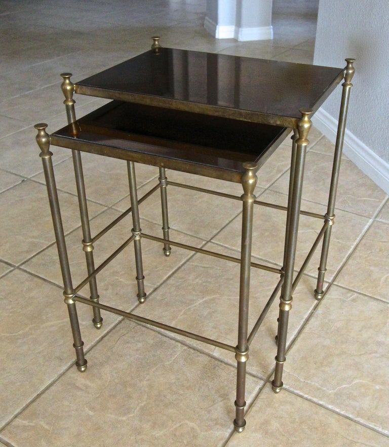 French Brass Mirrored Tops Nesting or Side Tables For Sale 16