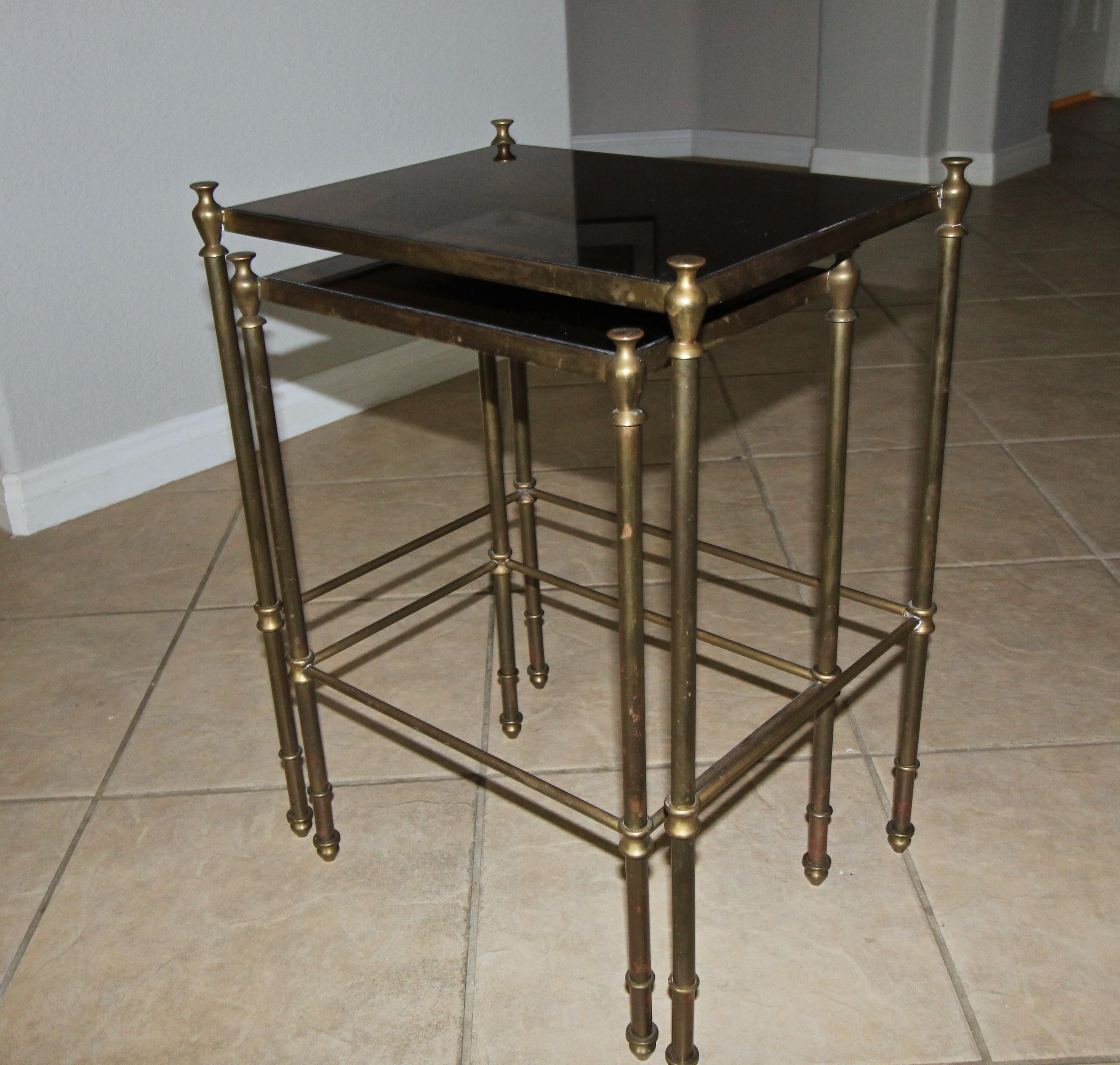 French Brass Mirrored Tops Nesting or Side Tables For Sale 1