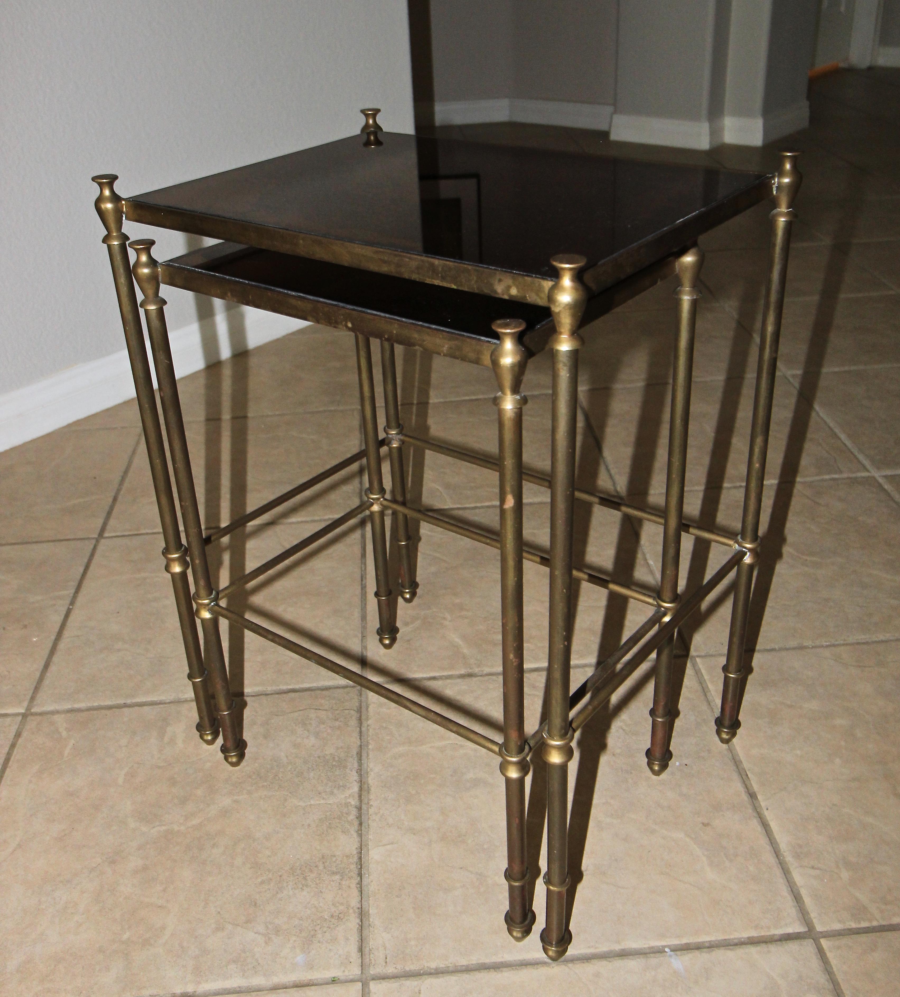 French Brass Mirrored Tops Nesting or Side Tables For Sale 3