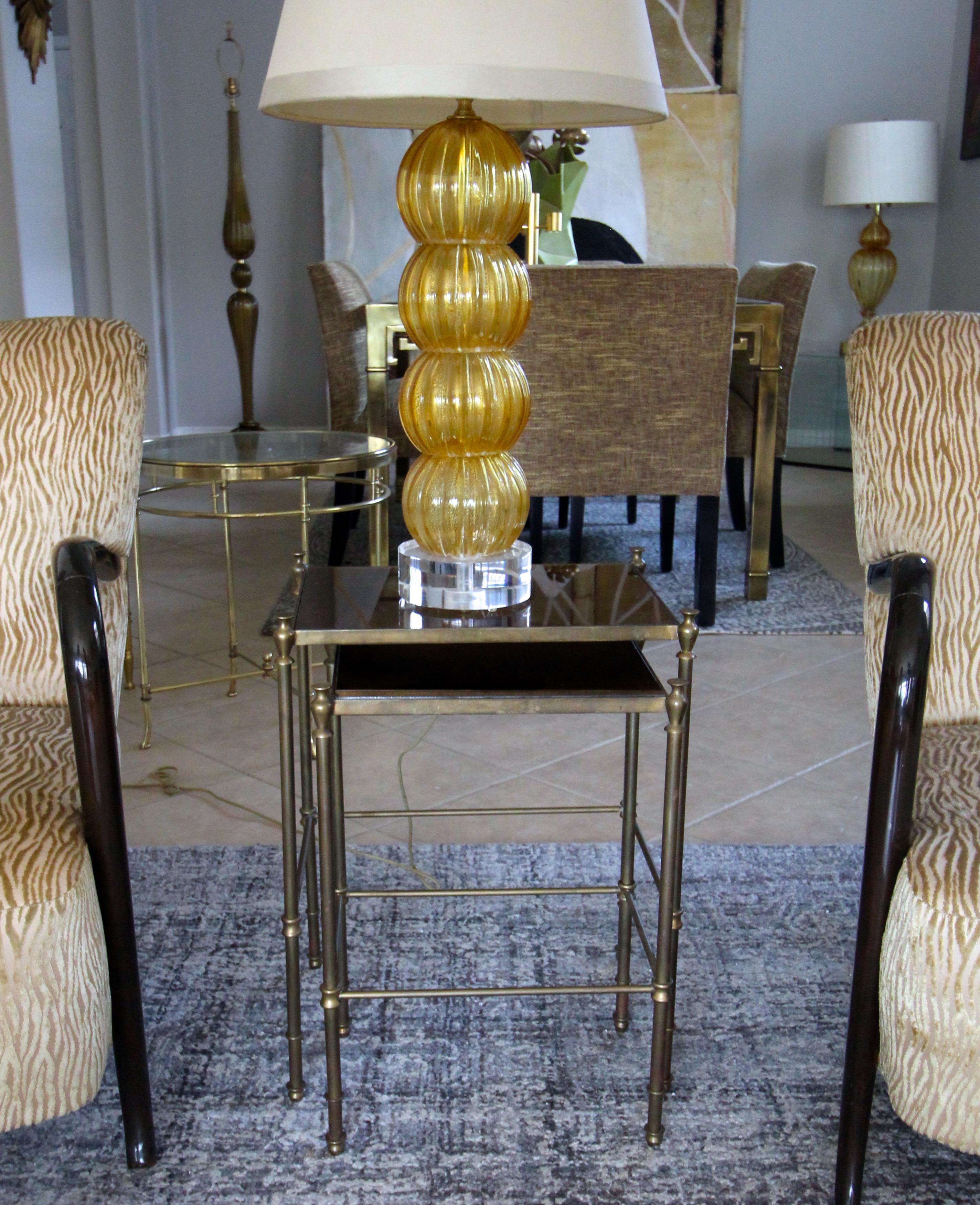 French Brass Mirrored Tops Nesting or Side Tables For Sale 4
