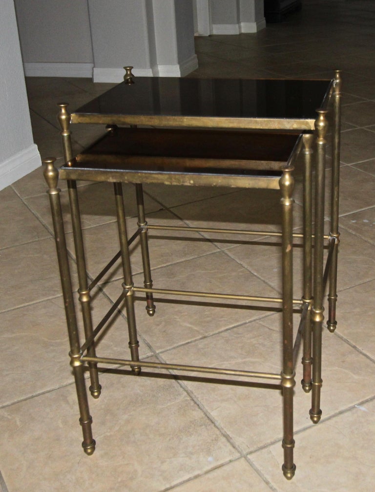 French Brass Mirrored Tops Nesting or Side Tables For Sale 5