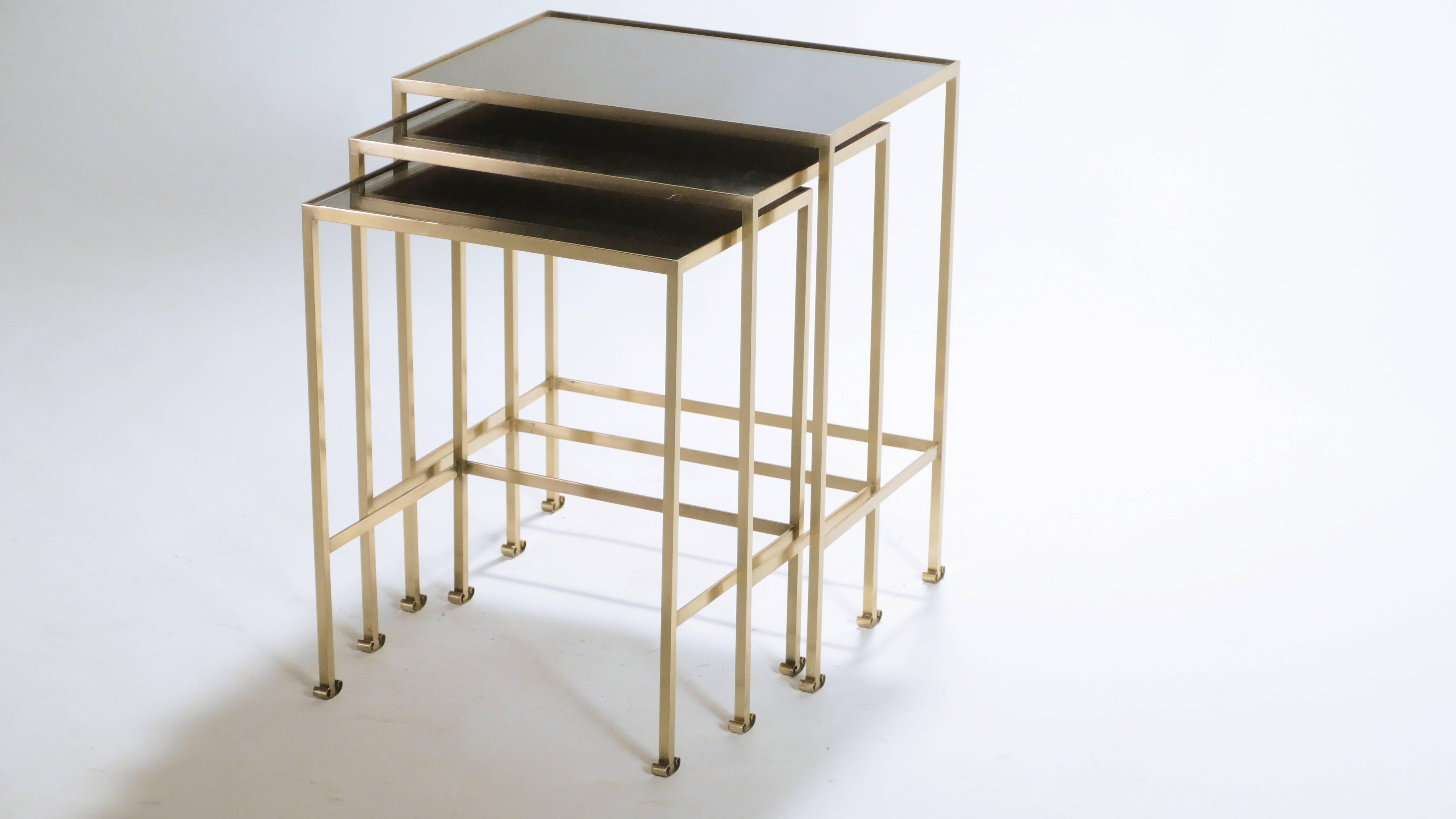 Neoclassical French Brass Nesting Tables, 1960s