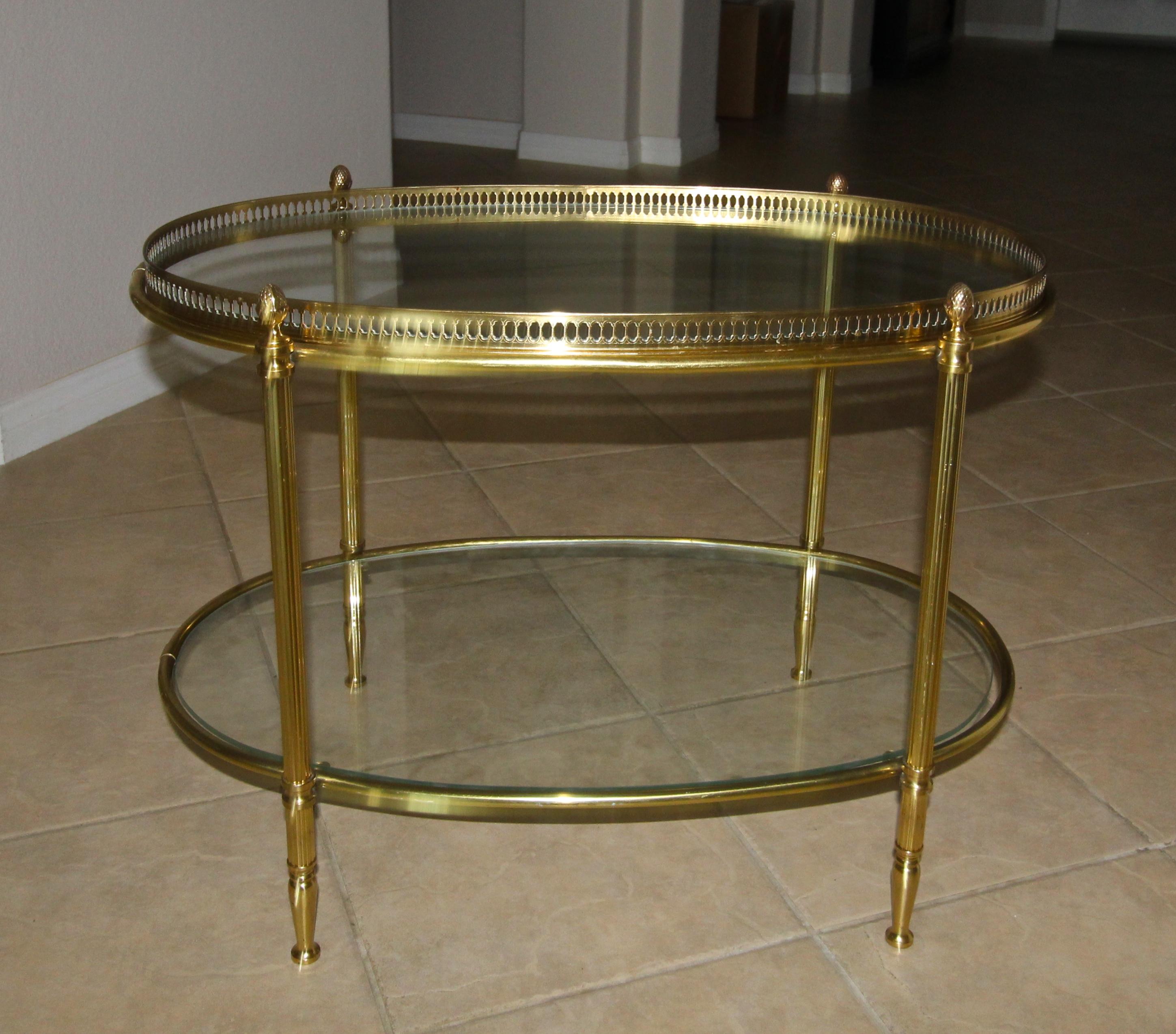 Mid-20th Century French Brass Oval Two-Tier Side or Coffee Table