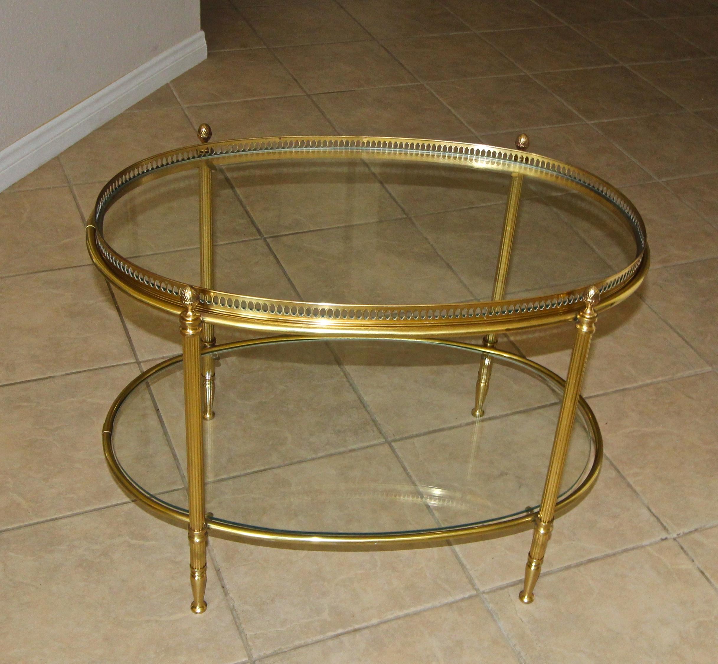 French Brass Oval Two-Tier Side or Coffee Table 1