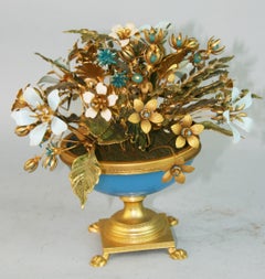 French Gikt Brass Painted Enamel Bouquet of Flowers
