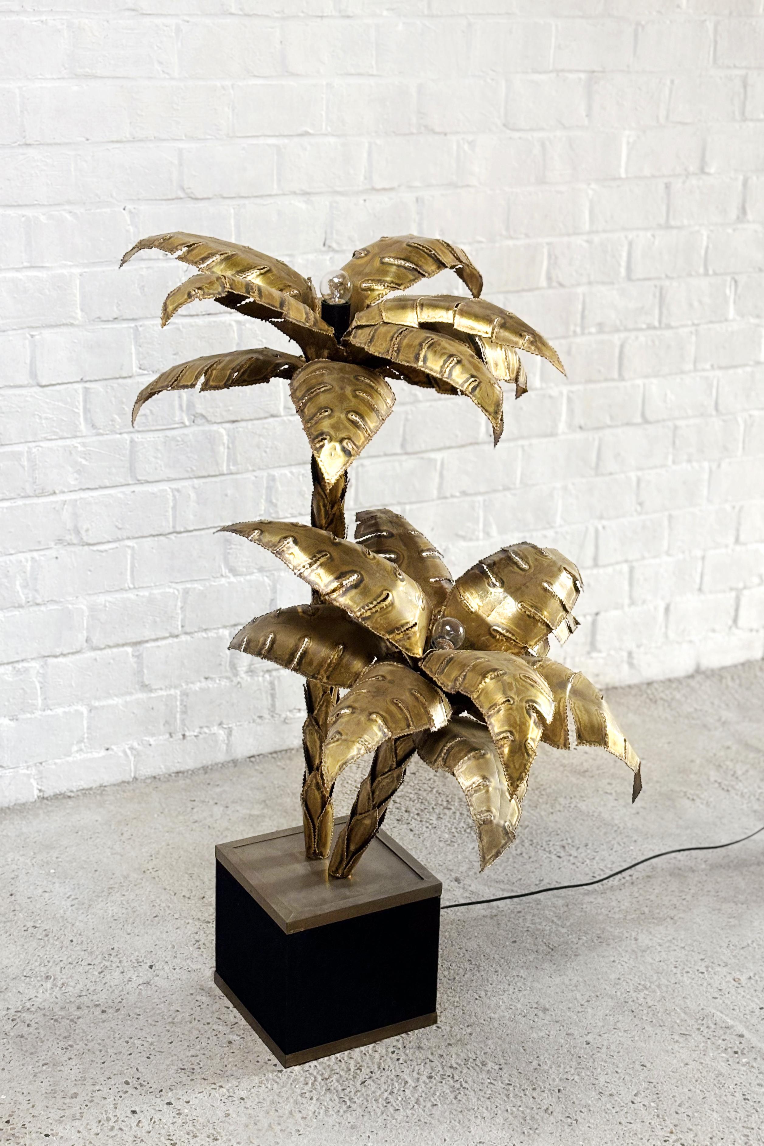 Hollywood Regency French Brass Palm Tree Floor or Side Lamp by Maison Jansen, 1970's
