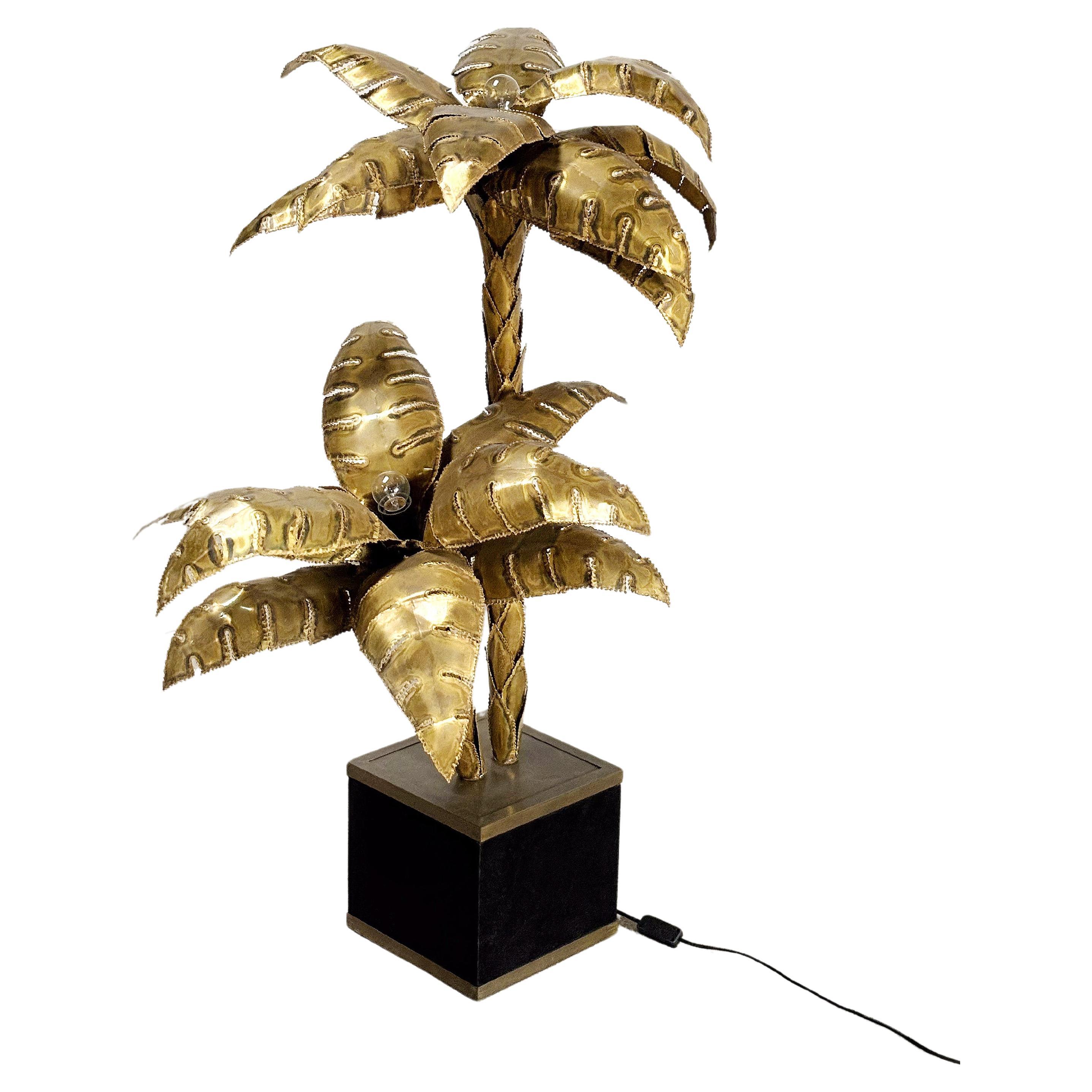  French Brass Palm Tree Floor or Side Lamp by Maison Jansen, 1970's For Sale
