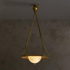 French Brass Pendant with Octagonal Mirror + Opaline Glass Globe, 1950s