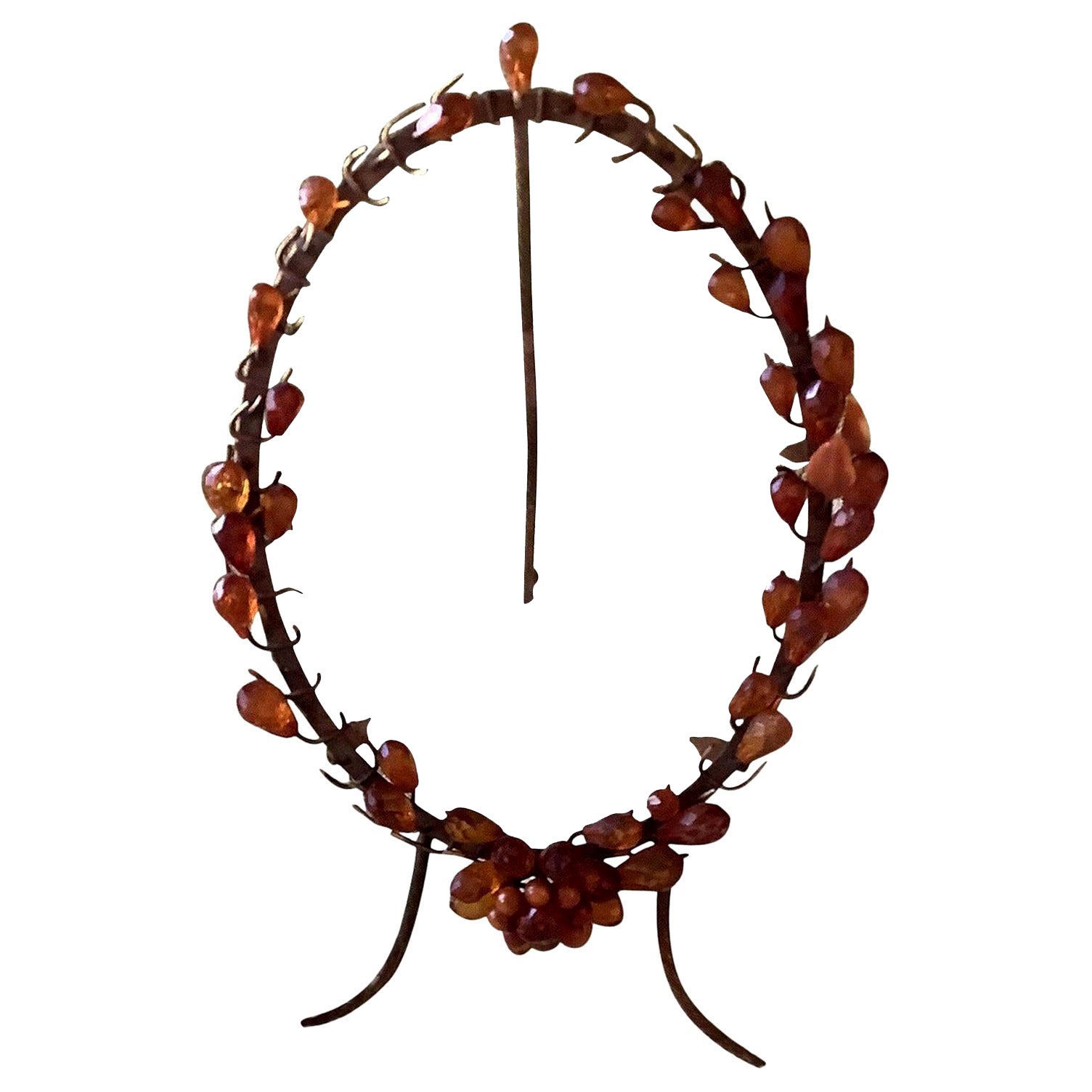 French Brass Photograph Frame with Amber Glass Jewels and Beveled Glass
