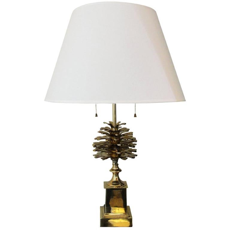 French Brass Pine Cone Table Lamp For Sale