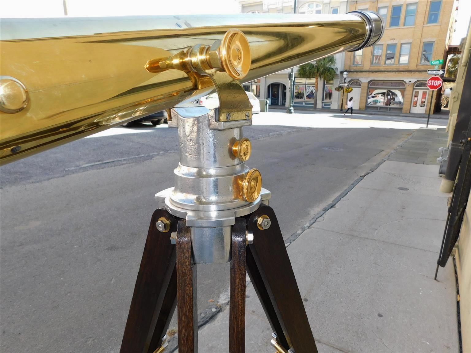 French Brass & Polished Steel Telescope w/ Spotting Scope on Tripod Stand C 1850 For Sale 5