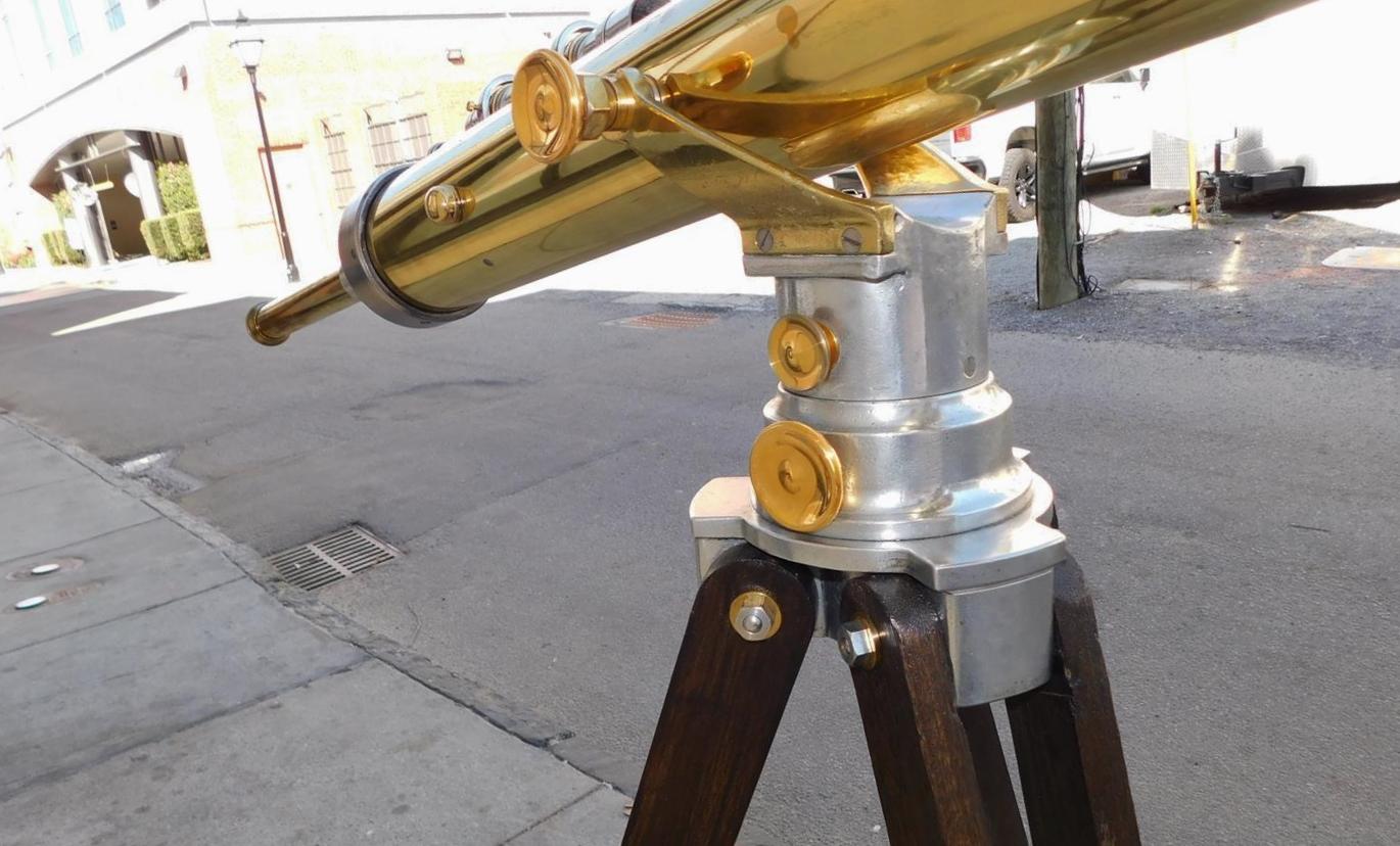 French Brass & Polished Steel Telescope w/ Spotting Scope on Tripod Stand C 1850 For Sale 6