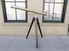 French Brass & Polished Steel Telescope w/ Spotting Scope on Tripod Stand C 1850