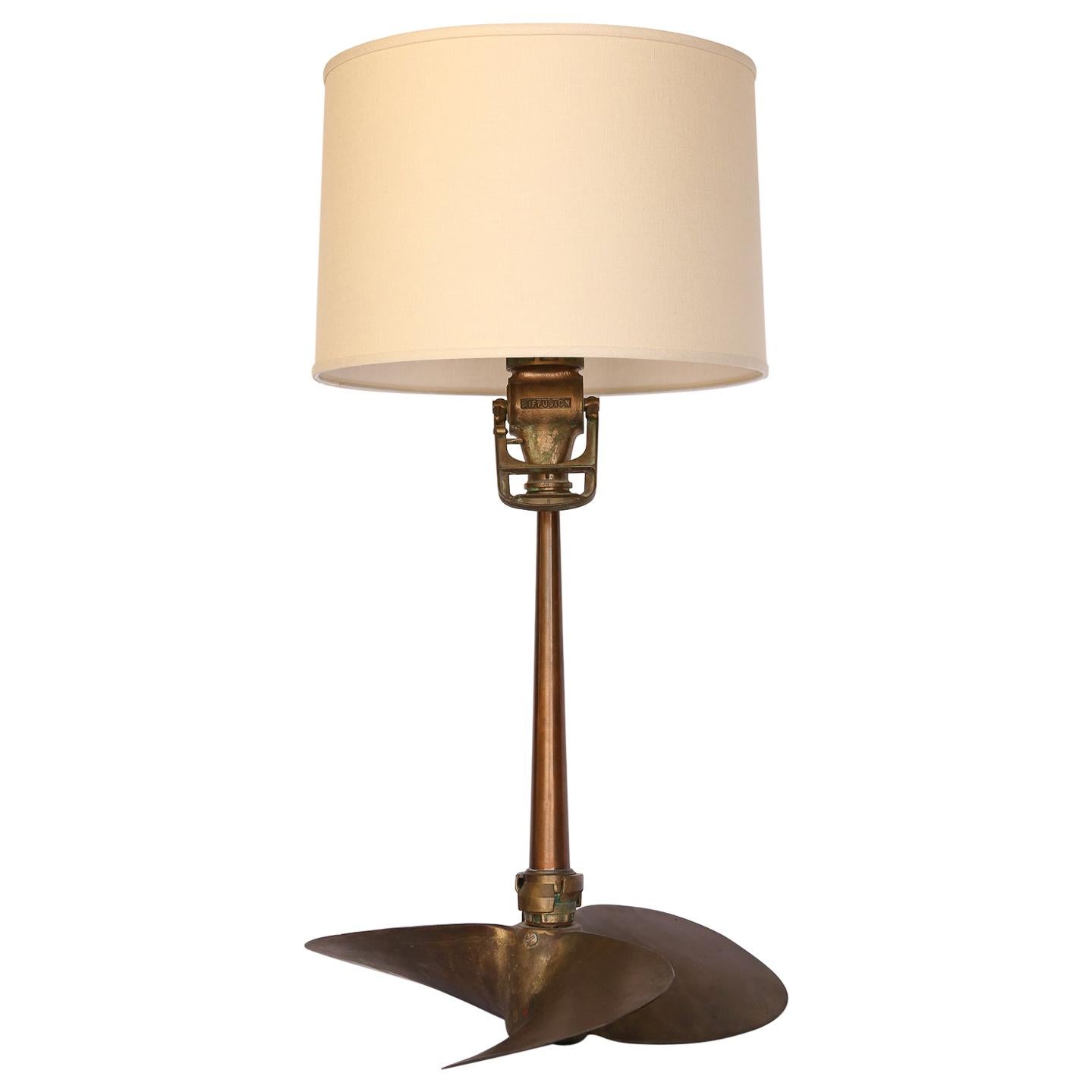 French Brass Propeller Table Lamp, Newly Wired