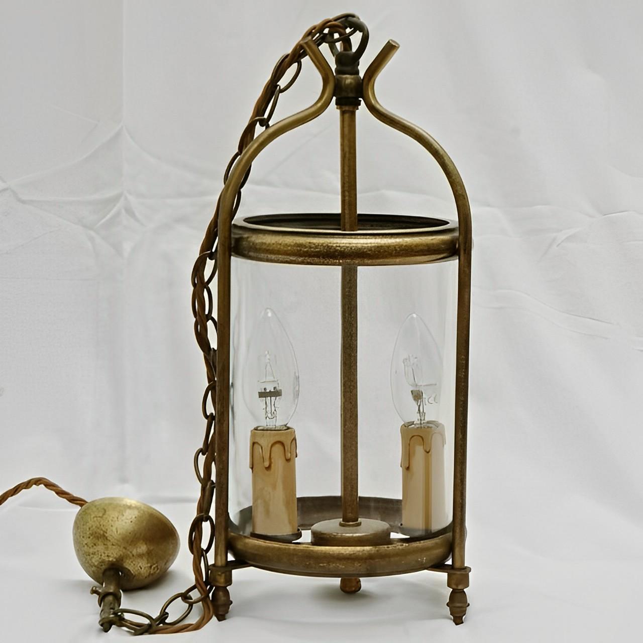 French Brass Round Glazed Two Light Lantern Mid Century In Good Condition For Sale In London, GB