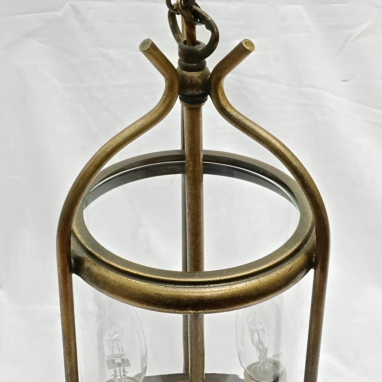 20th Century French Brass Round Glazed Two Light Lantern Mid Century For Sale