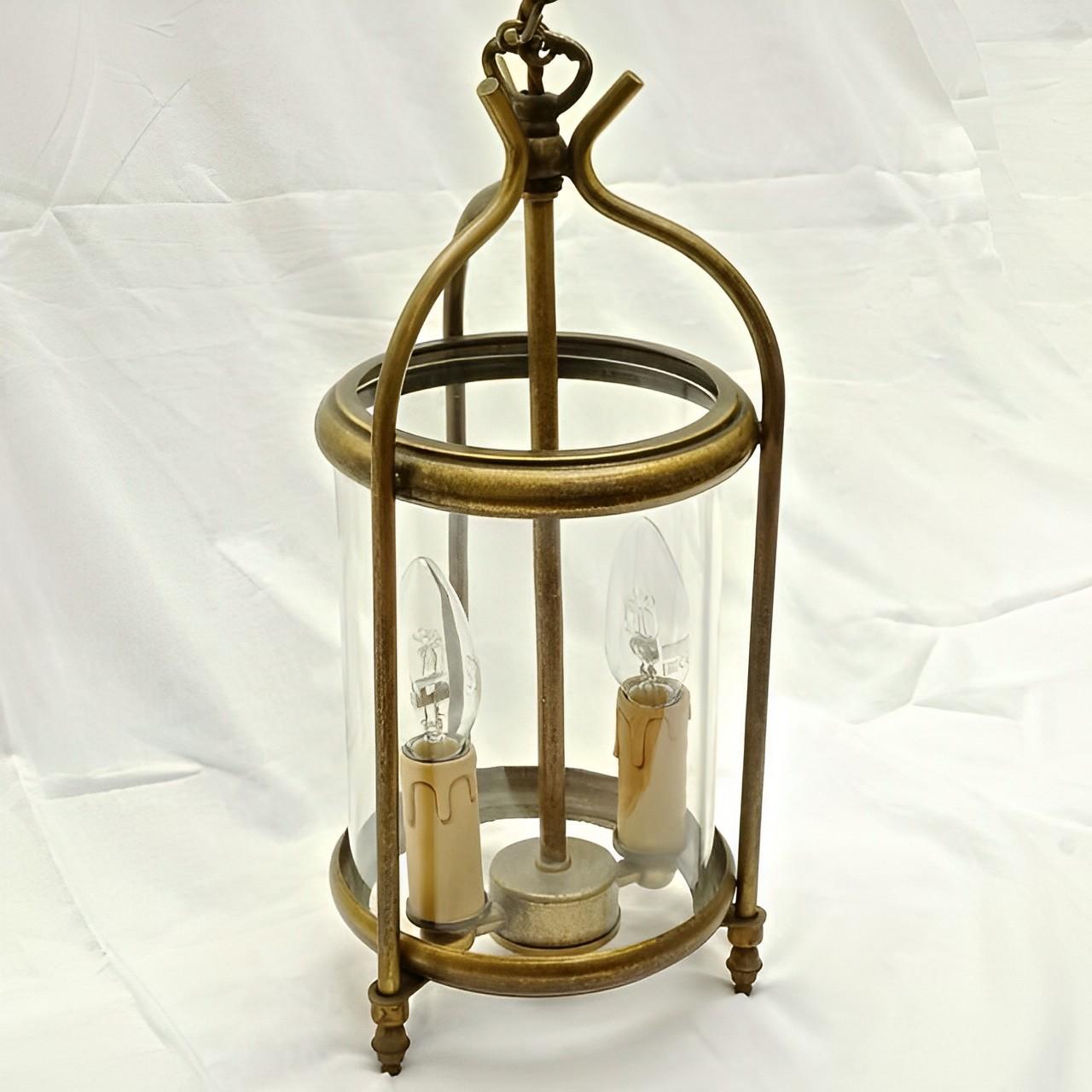 French Brass Round Glazed Two Light Lantern Mid Century For Sale 1