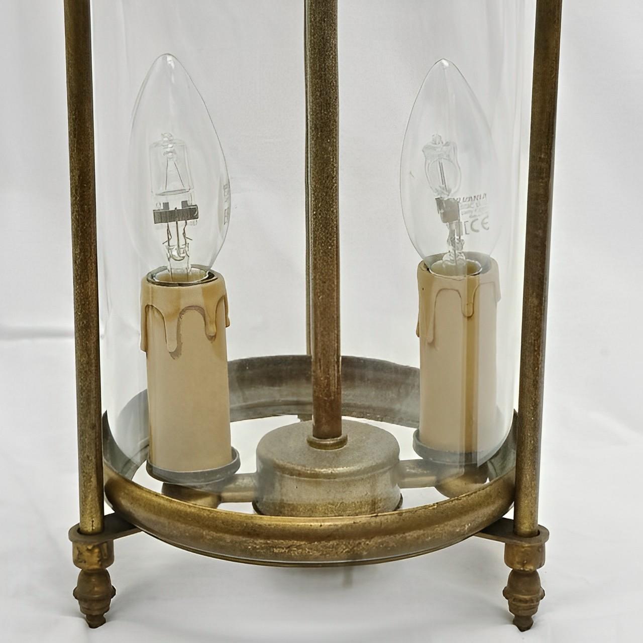 French Brass Round Glazed Two Light Lantern Mid Century For Sale 2