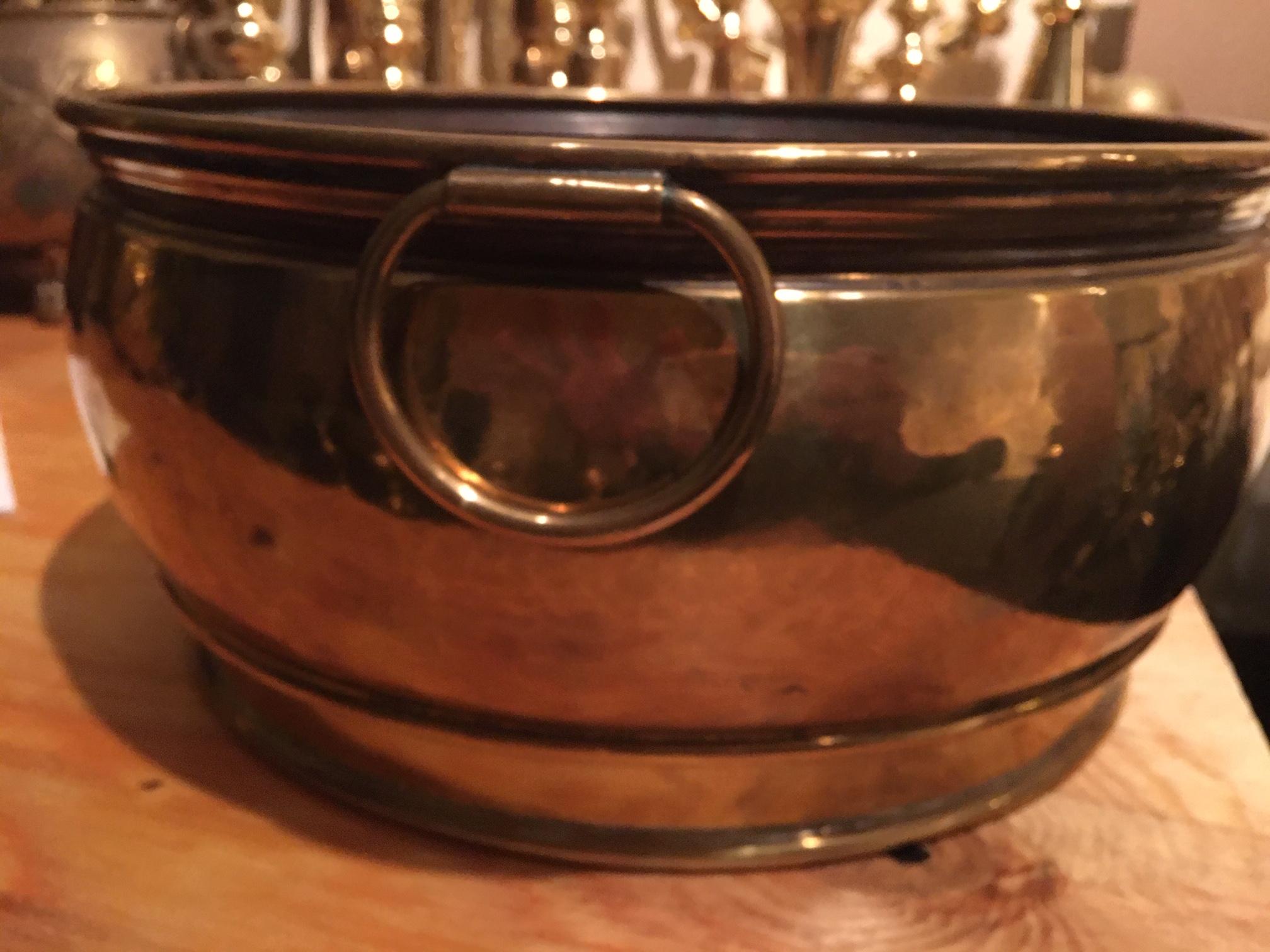 French Brass Round Planter with Handles, 19th Century For Sale 1