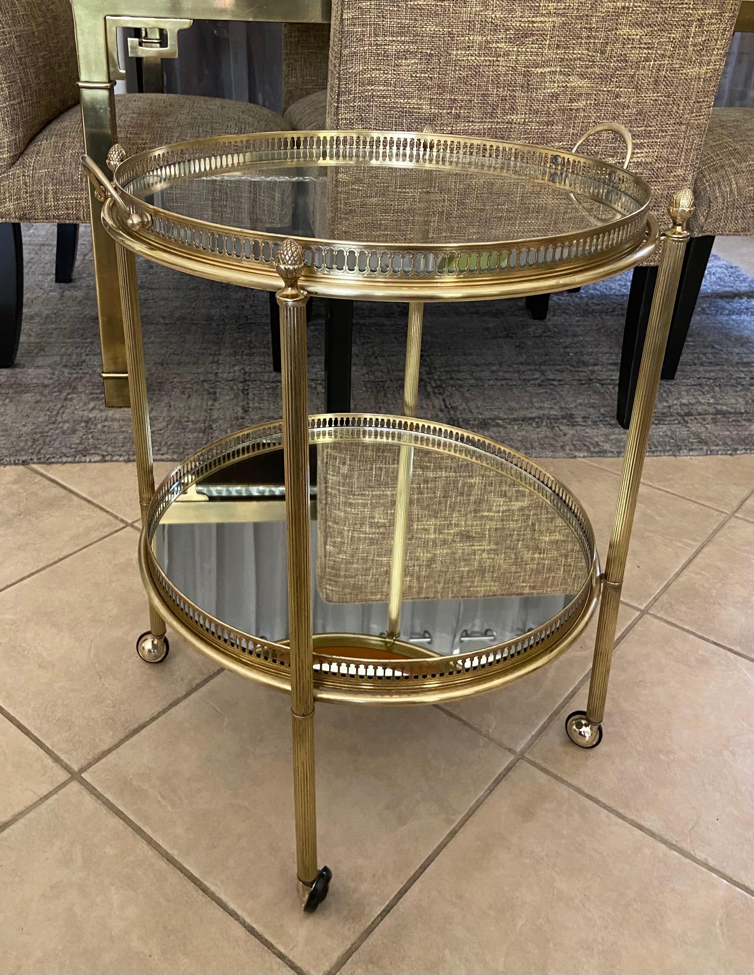 French Brass Round Two Tier Bar or Tea Cart 6