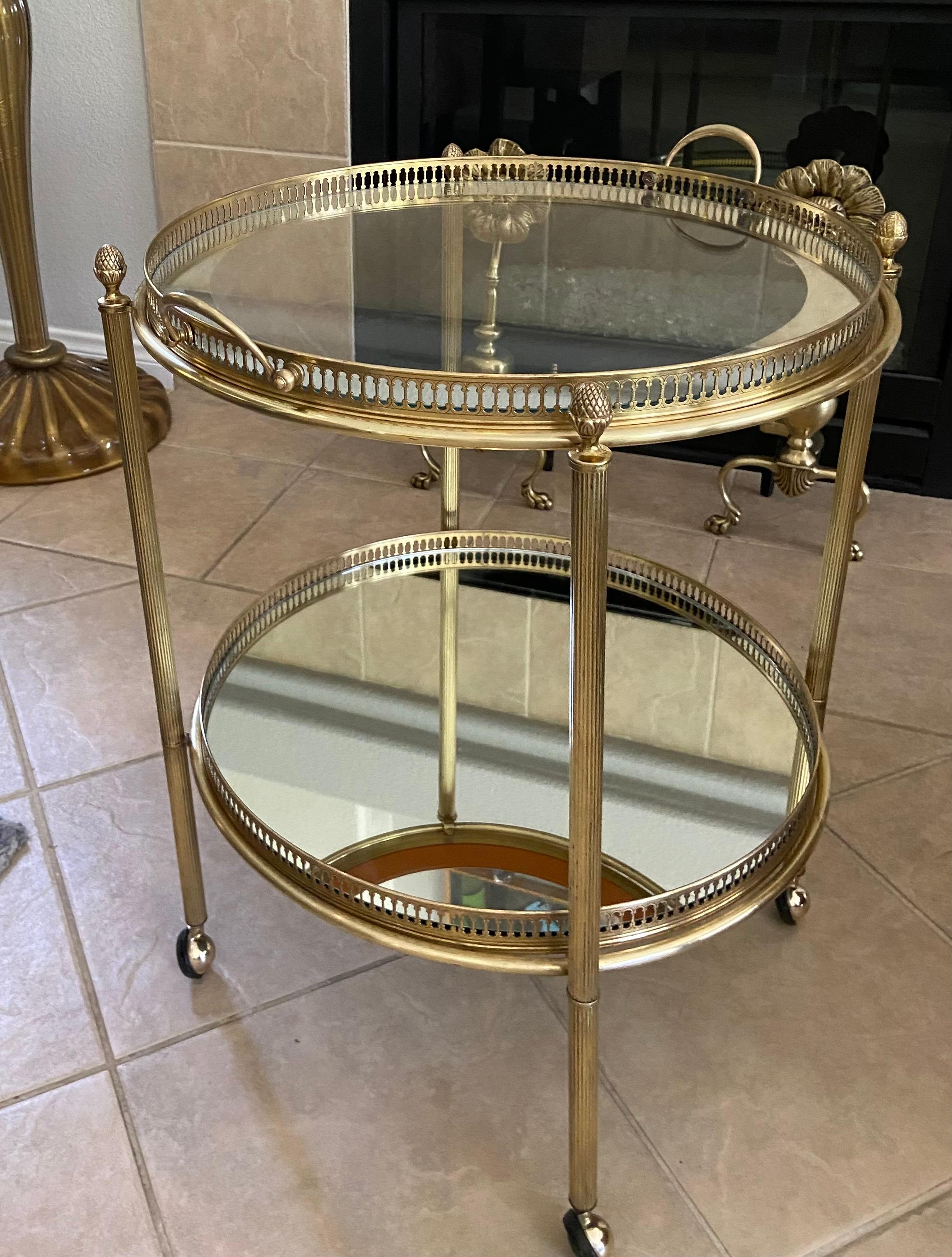 French Brass Round Two Tier Bar or Tea Cart 11
