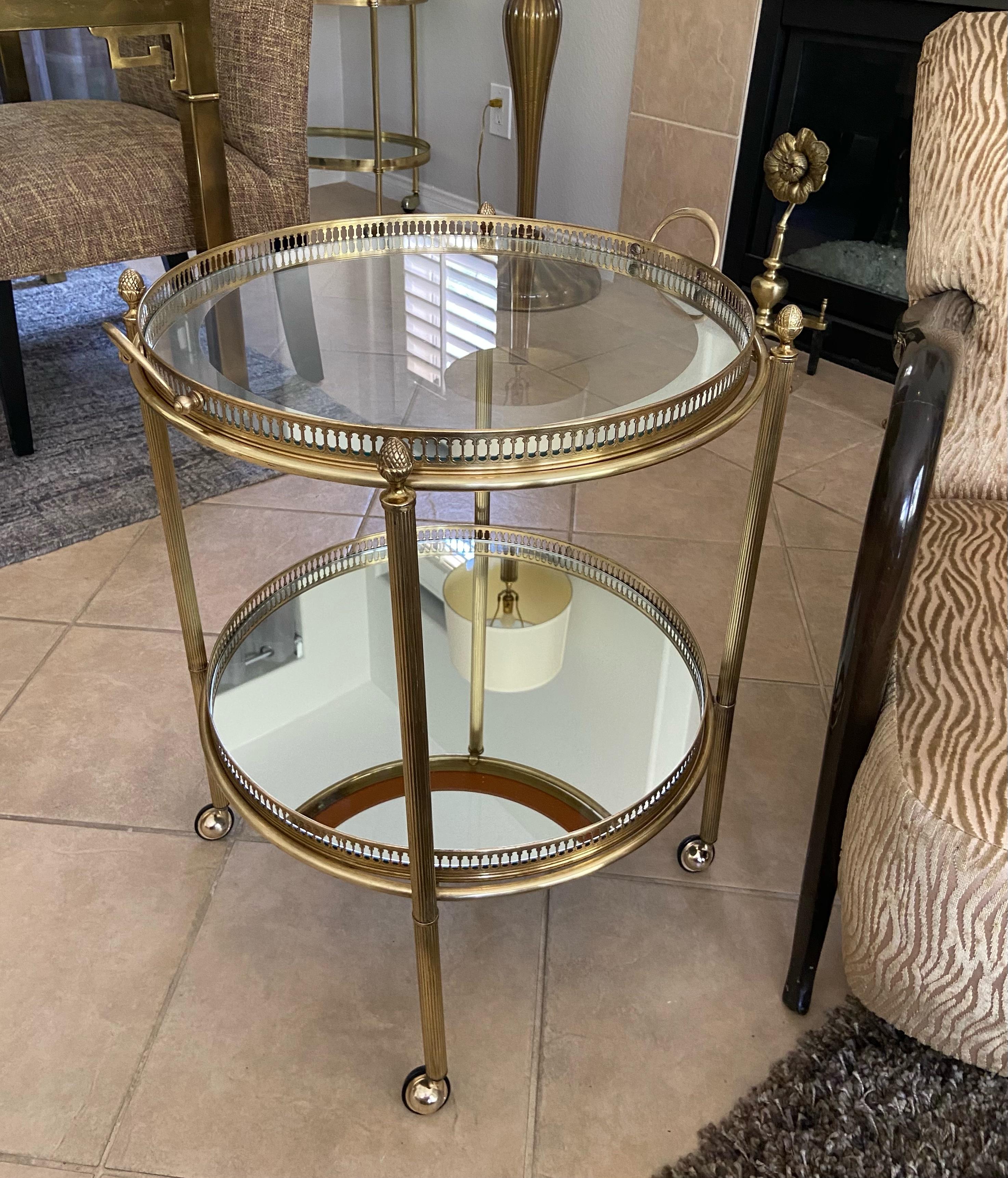 French Brass Round Two Tier Bar or Tea Cart 12