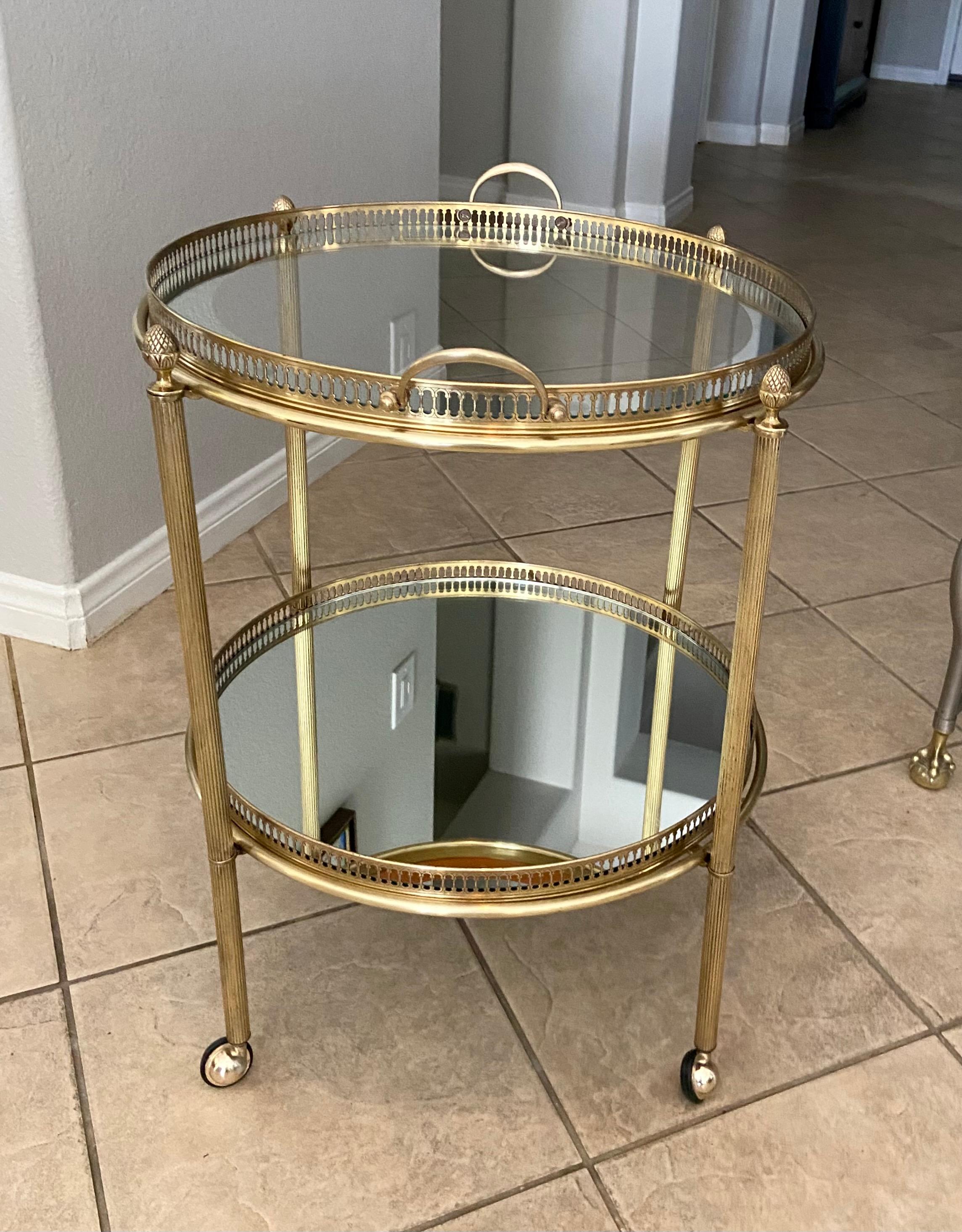 Mid-20th Century French Brass Round Two Tier Bar or Tea Cart